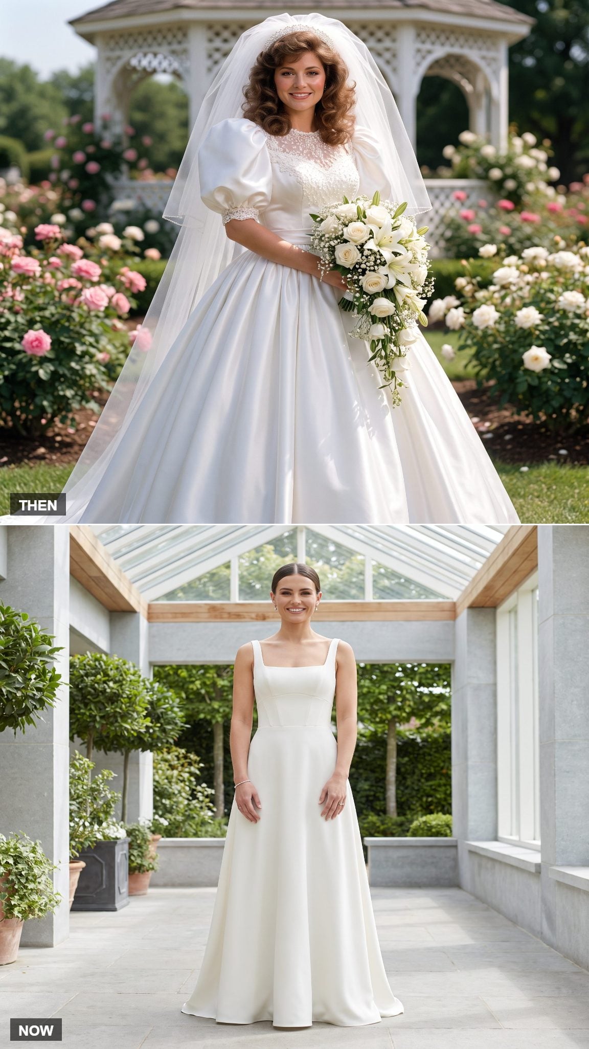 Short Puff-Sleeve Gown to Sleeveless Square-Neck A-Line