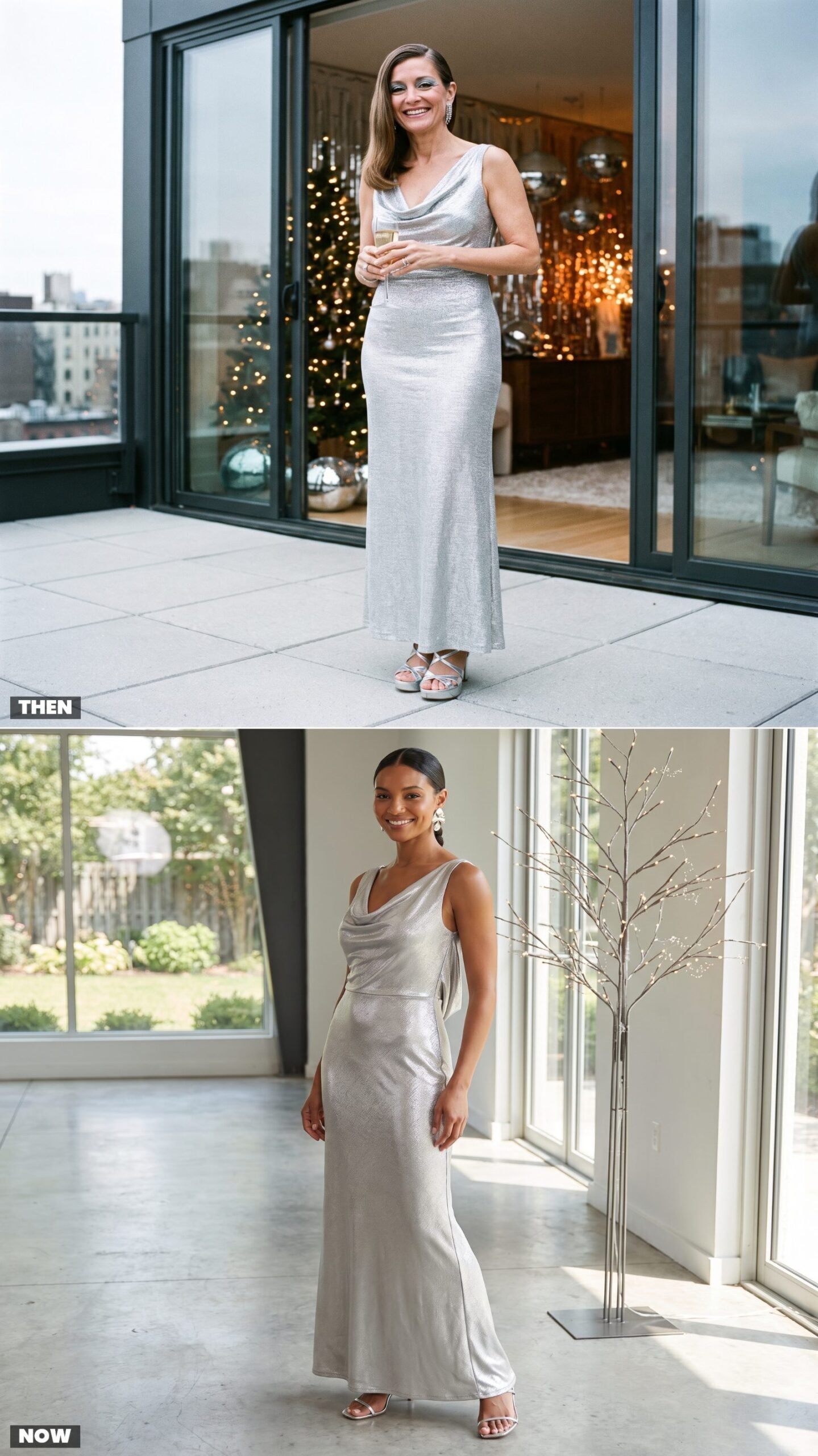 The Silver Lurex Cowl-Neck Gown