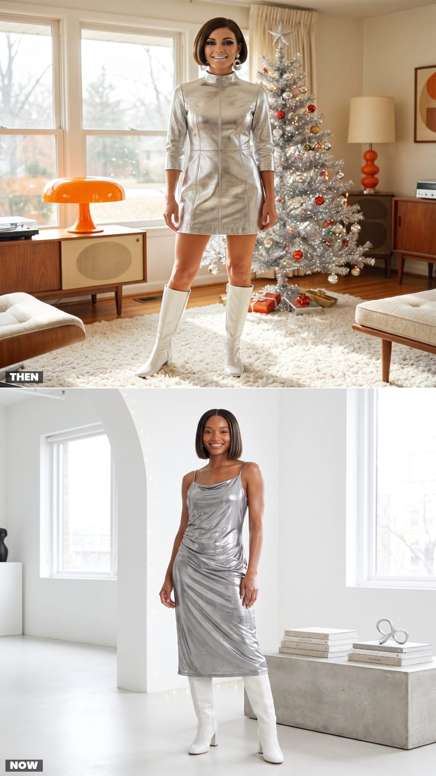 The Silver Space-Age Minidress With White Boots