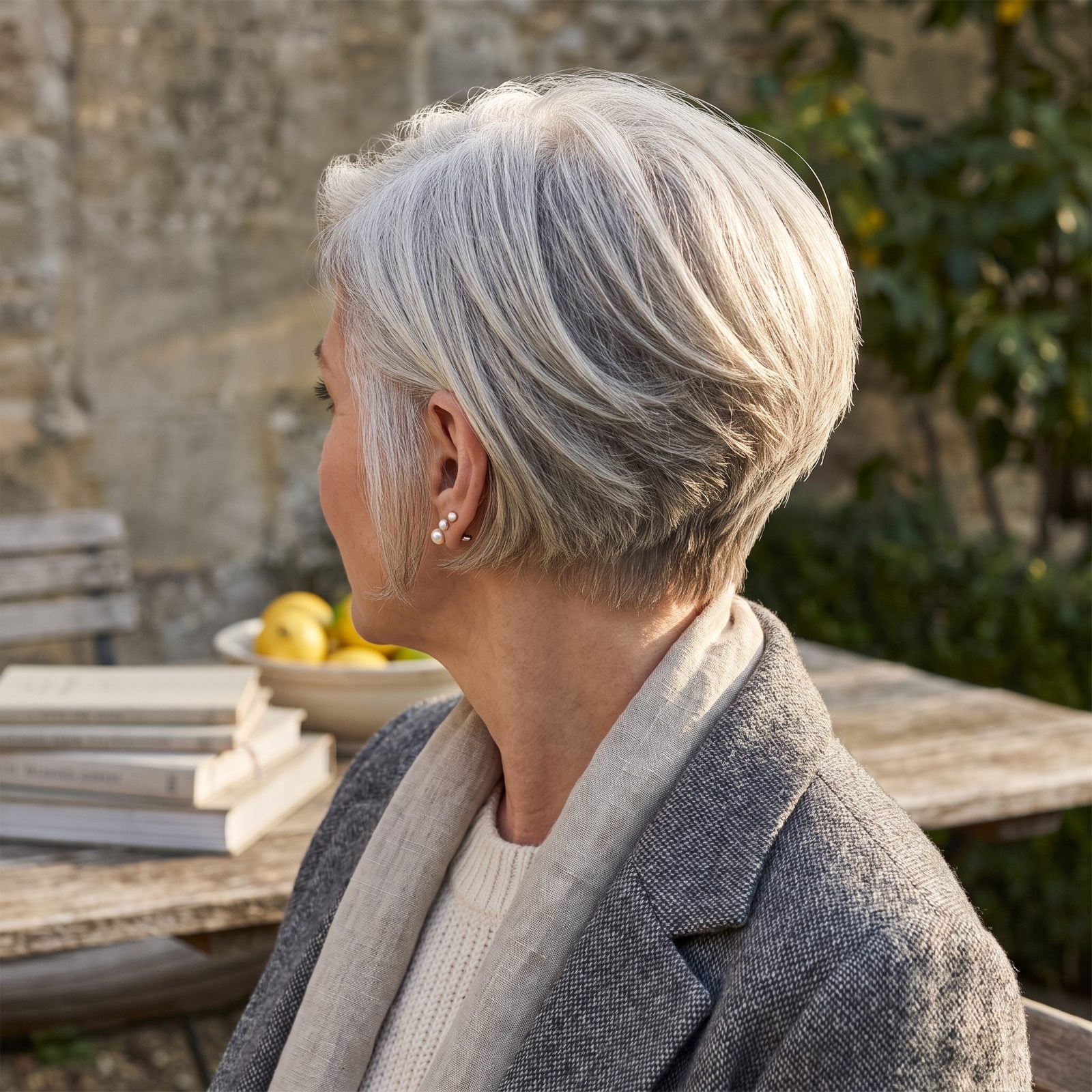 Silver Stacked Bob With a Tapered Nape