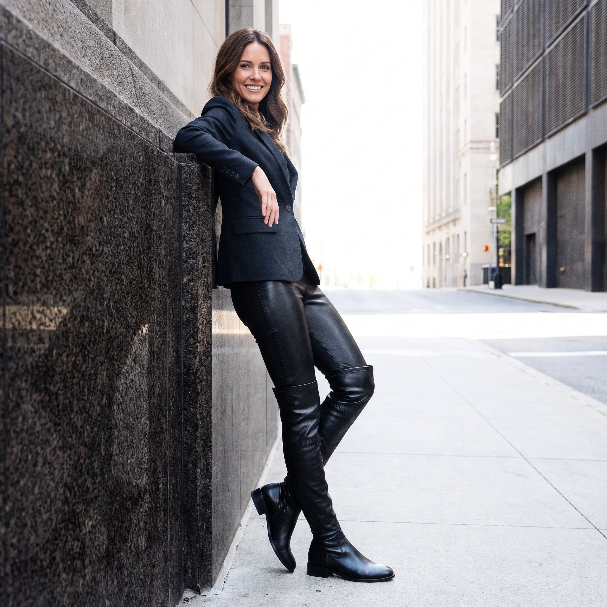 Skinny Leather Pants + Over-the-Knee Boots