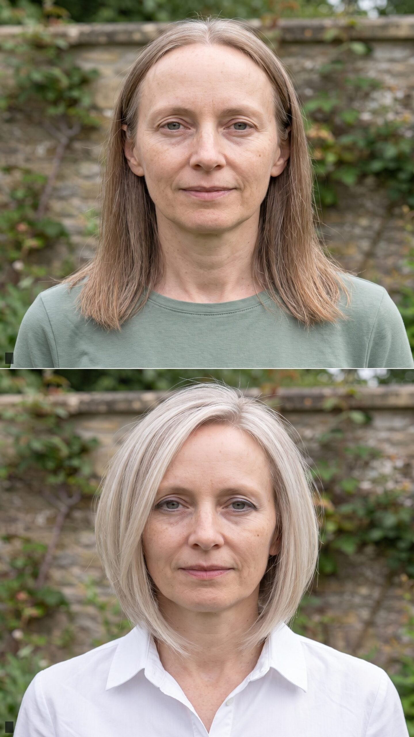 Sleek Asymmetric Bob with Angled Length in Cool Platinum