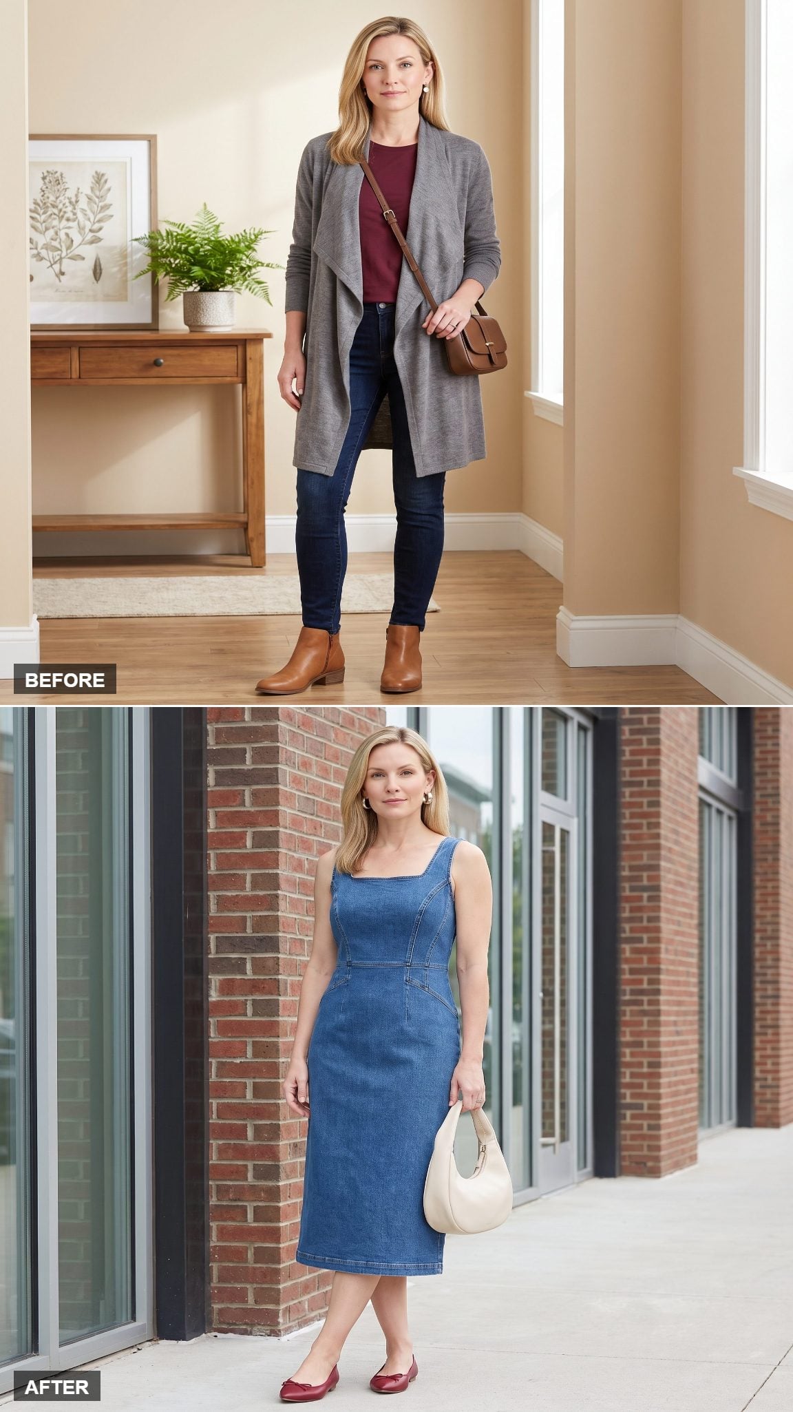 Sleeveless Denim Dress + a Shot of Red