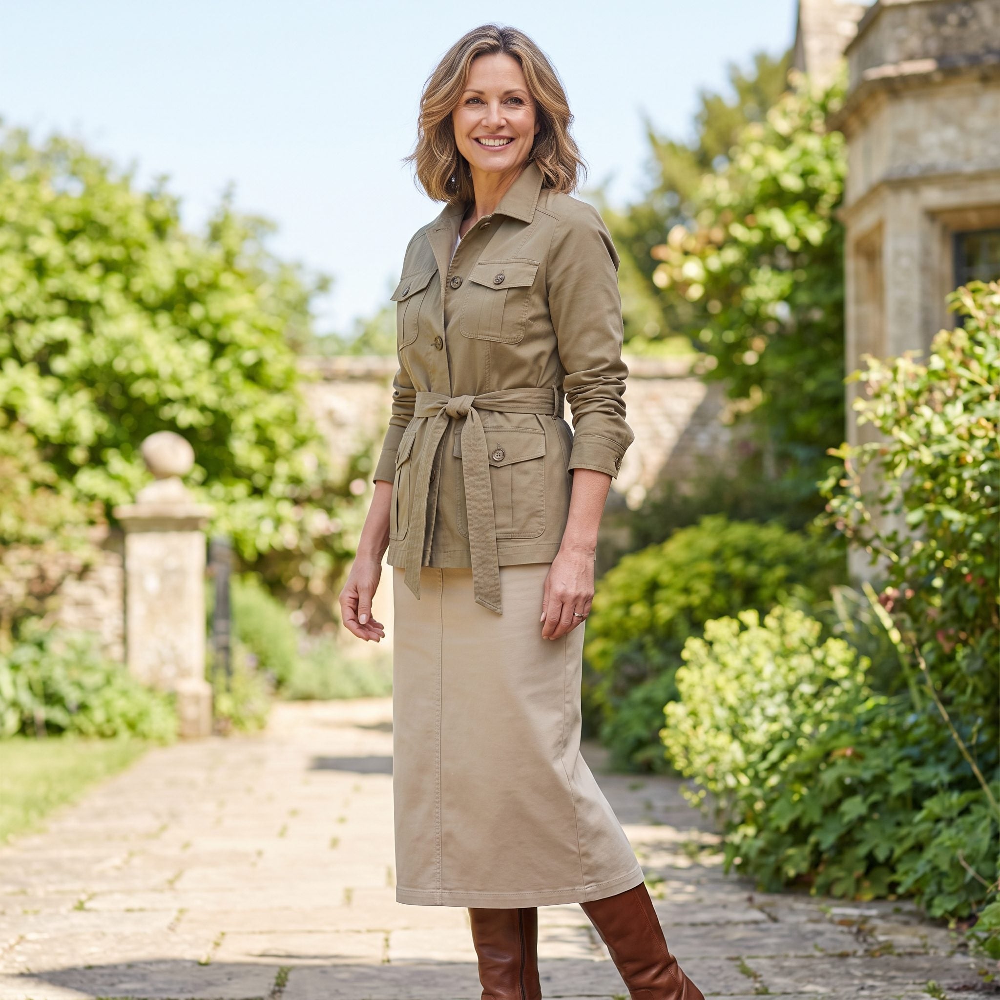 Straight Midi + Belted Safari Jacket