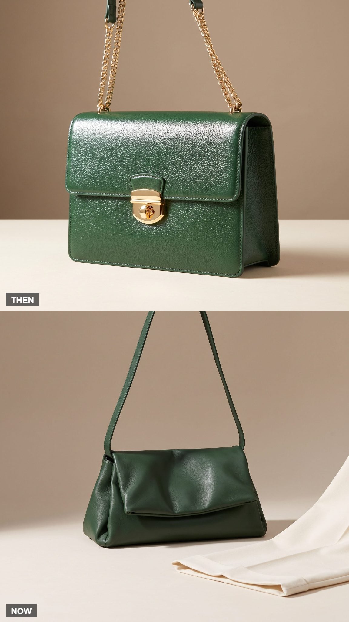 Structured Turn-Lock Flap Bag → Supple Folded-Leather Flap Bag