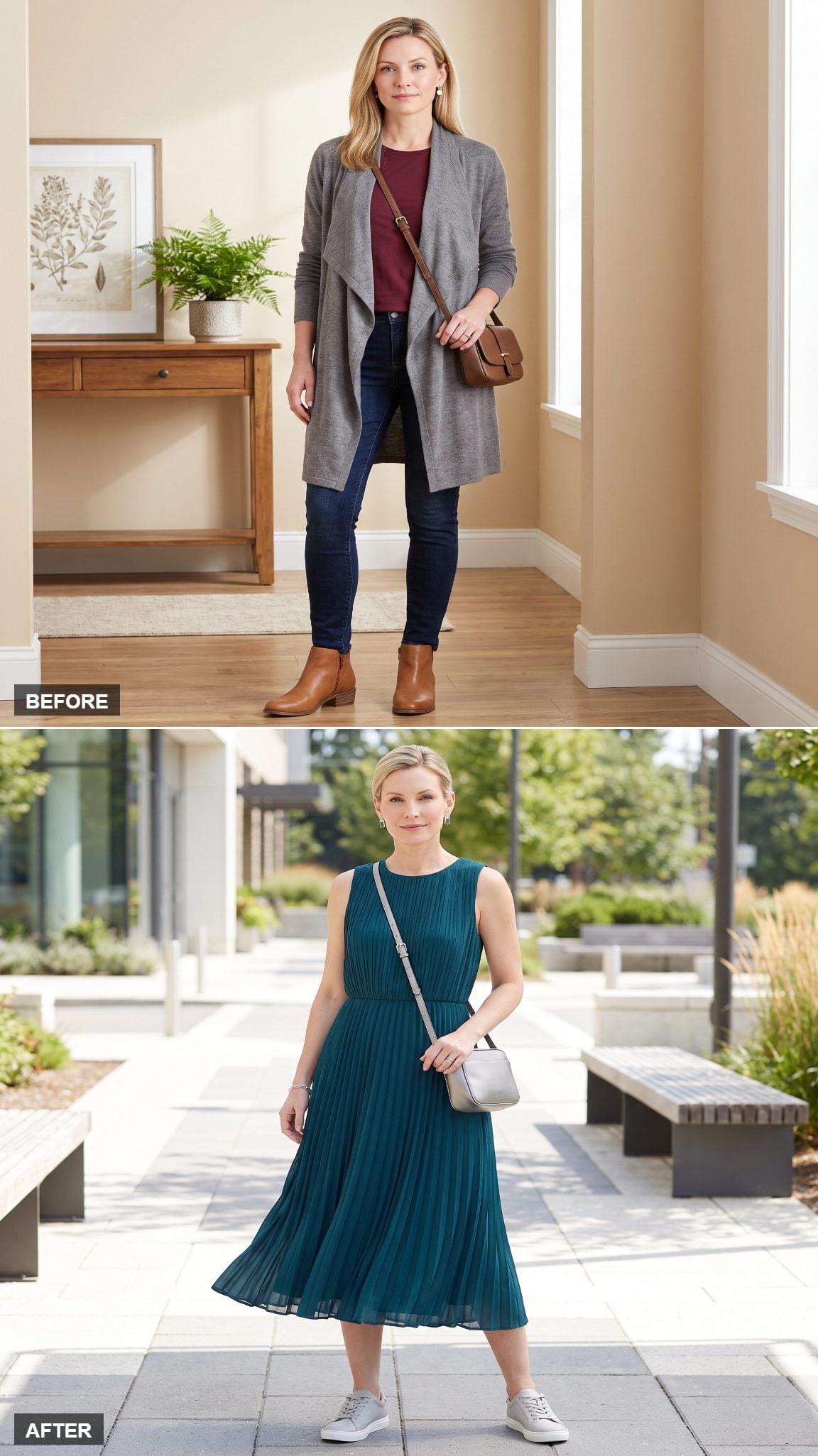 A Teal Pleated Midi Dress That Doesn't Mind Wearing Sneakers