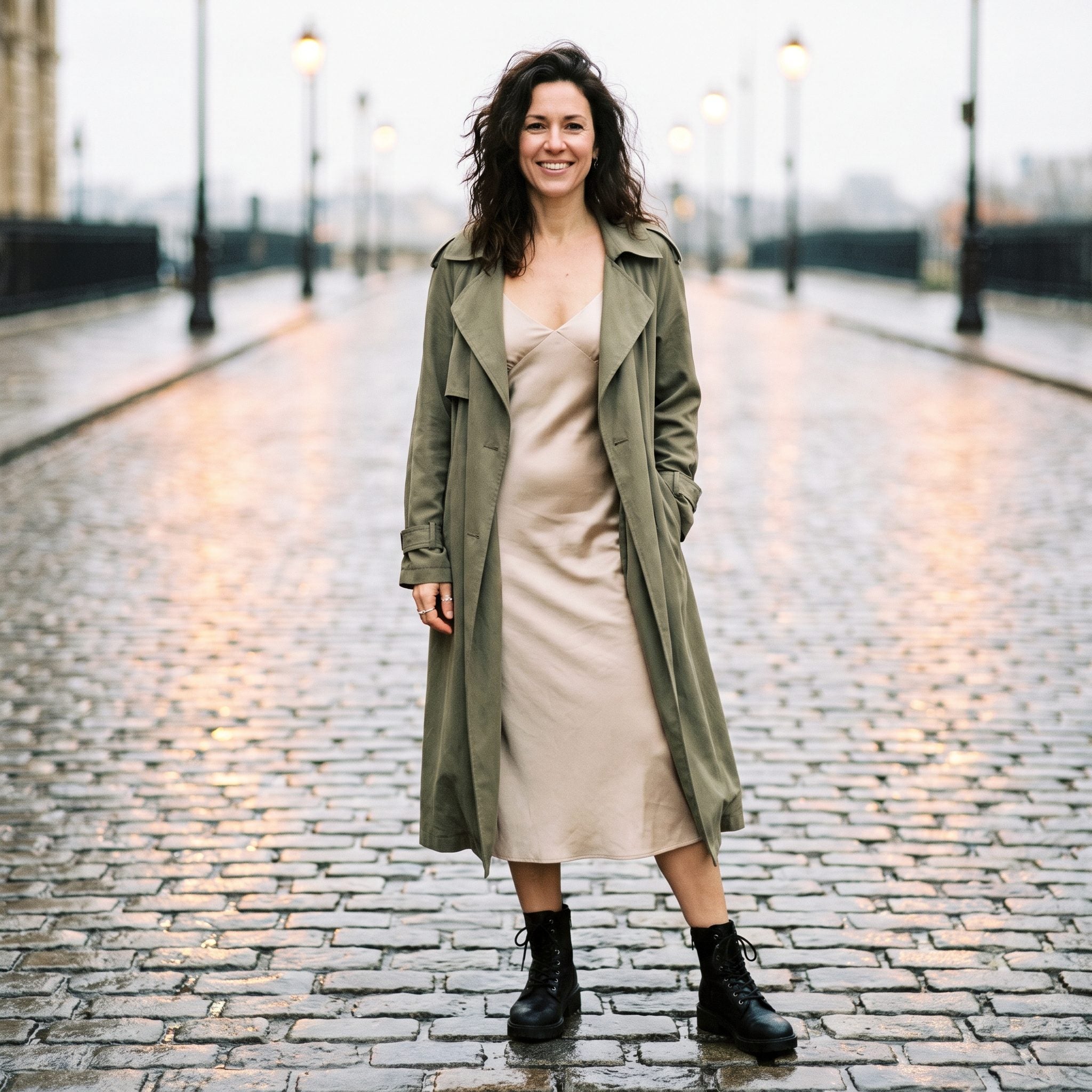 Thrown Over a Slip Dress With Combat Boots for the Soft-Meets-Sturdy Look