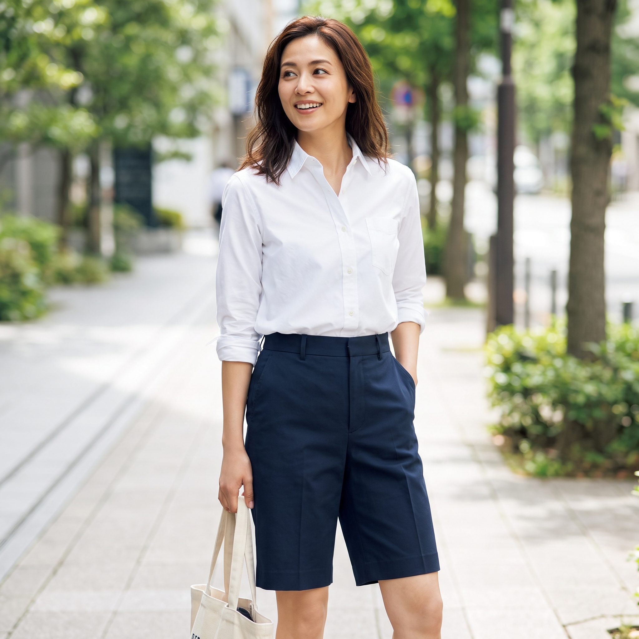 Contemporary white shirt with tailored Bermuda shorts
