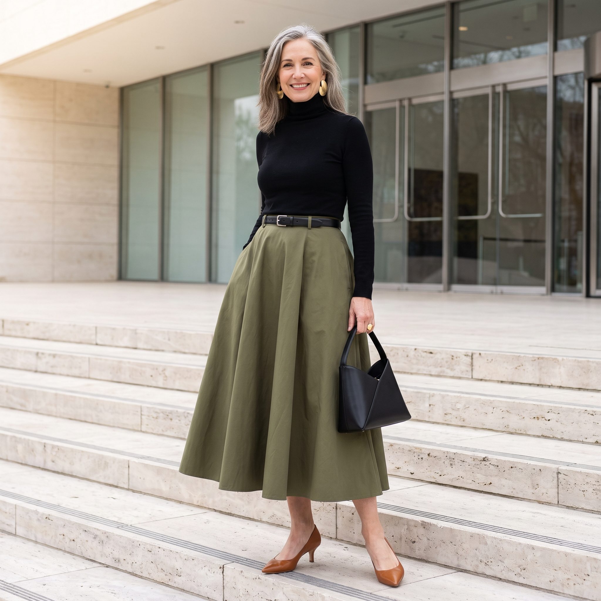 Trapeze Midi + Sleek Turtleneck and Belt