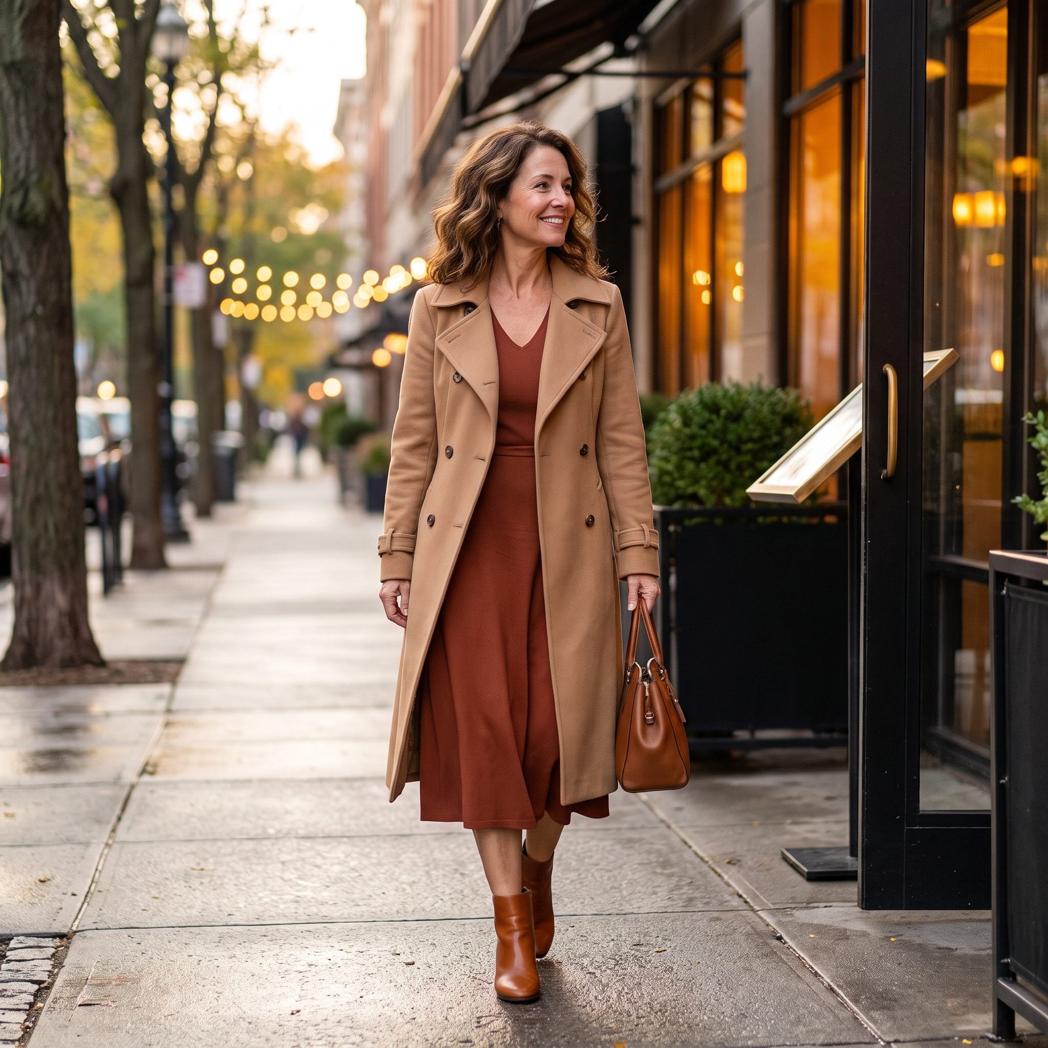 Trench Over a Ribbed Knit Dress and Suede Boots for the Restaurant You Booked Three Weeks Ago
