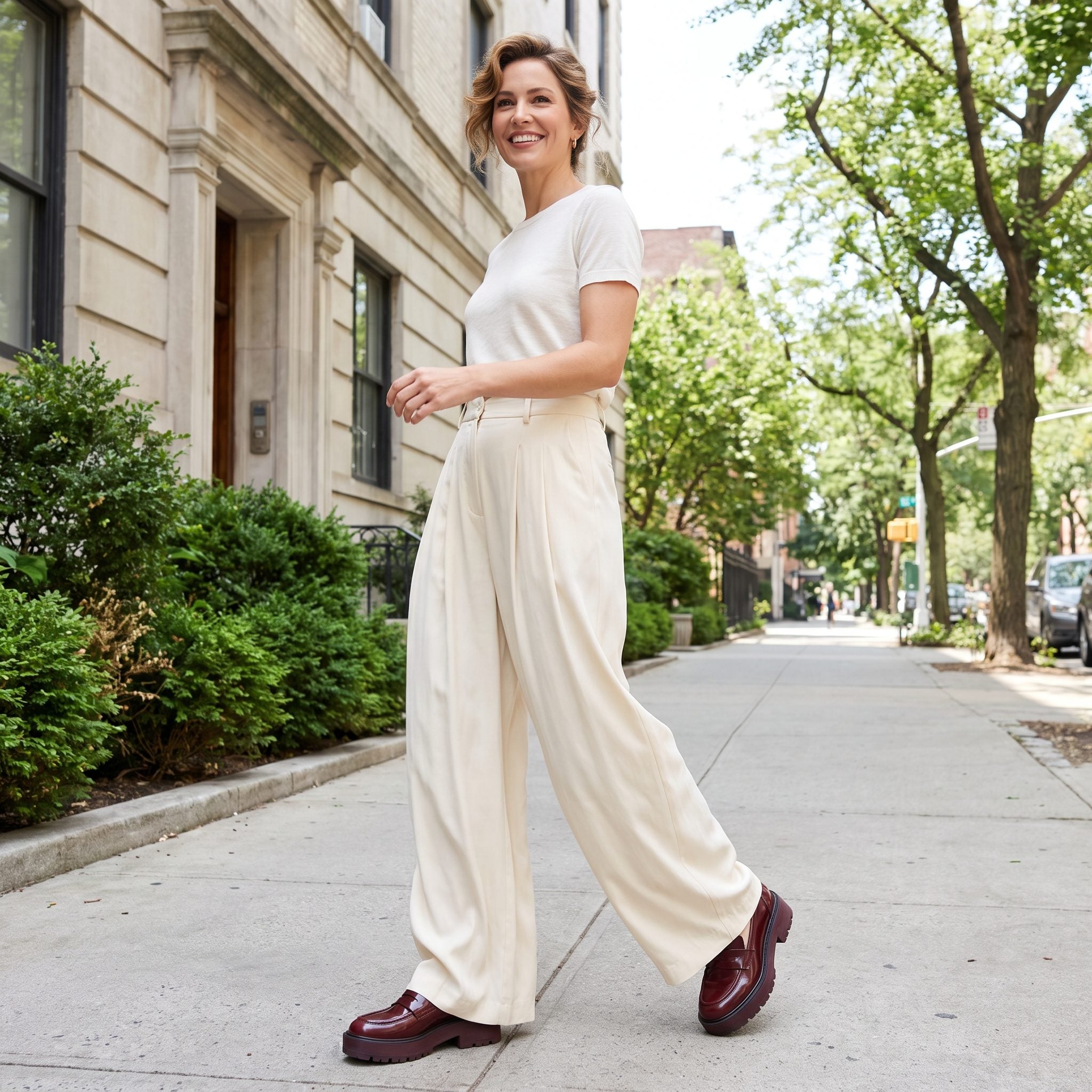 Ultra-Wide Pleated Trousers + Platform Loafers