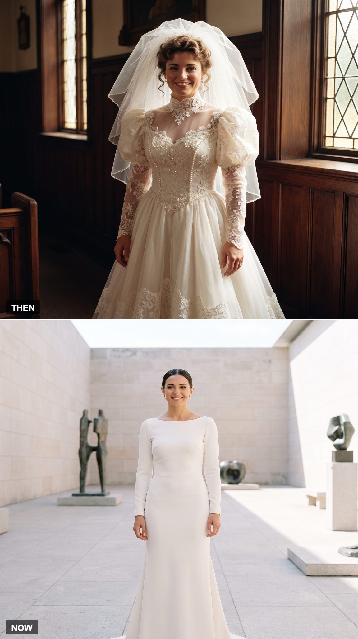 Victorian-Revival Gown → Clean Long-Sleeve Crepe Gown
