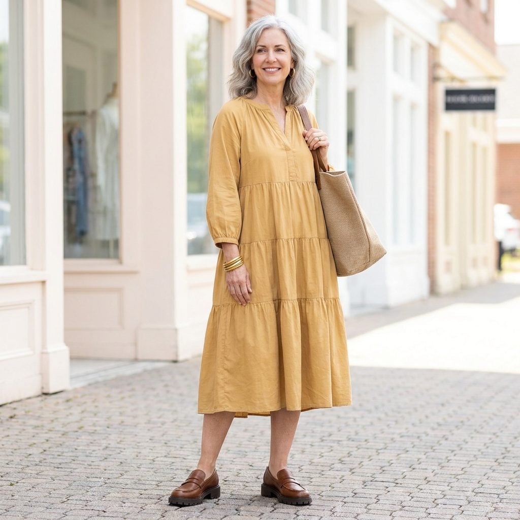 Voluminous Midi Dress Plus Bulky Footwear