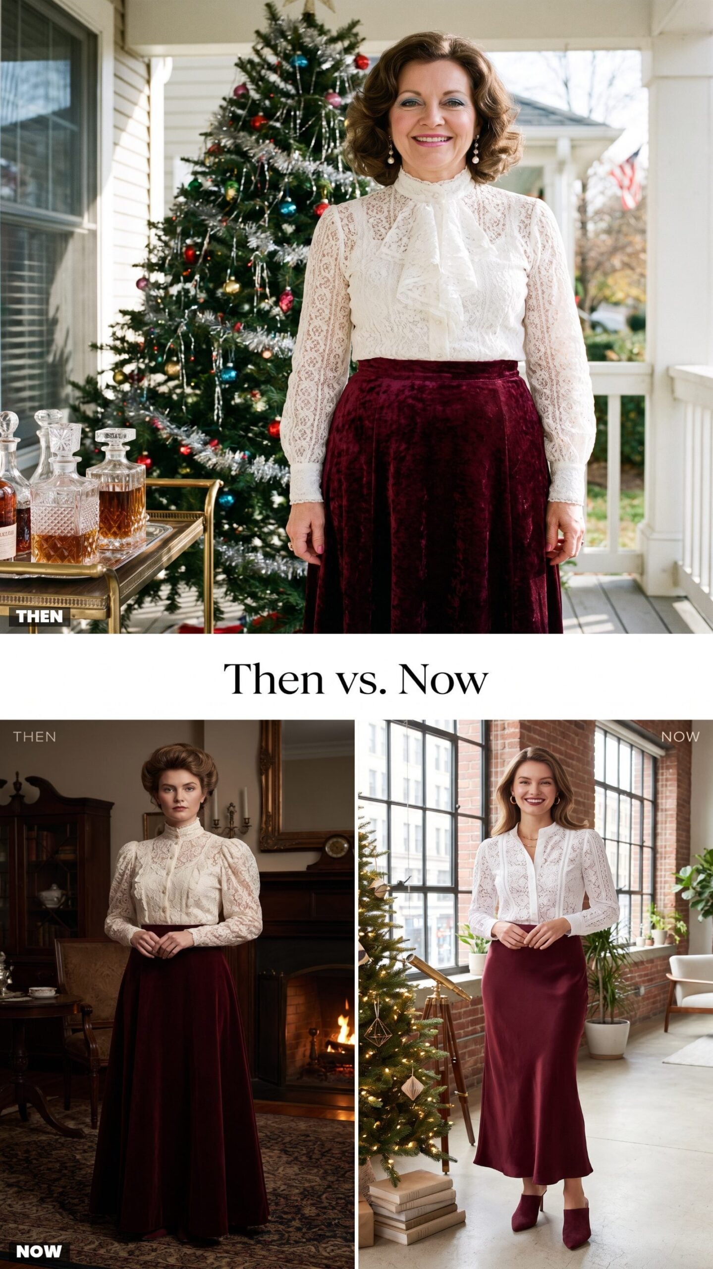 The White Lace Victorian Blouse With a Velvet Maxi Skirt