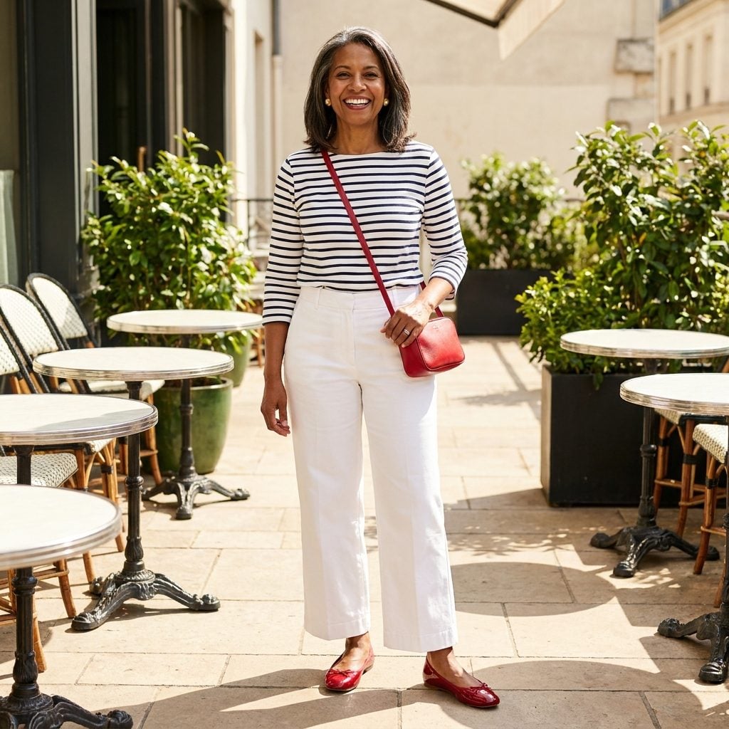 White Wide-Leg Trousers + Red Patent Ballet Flats