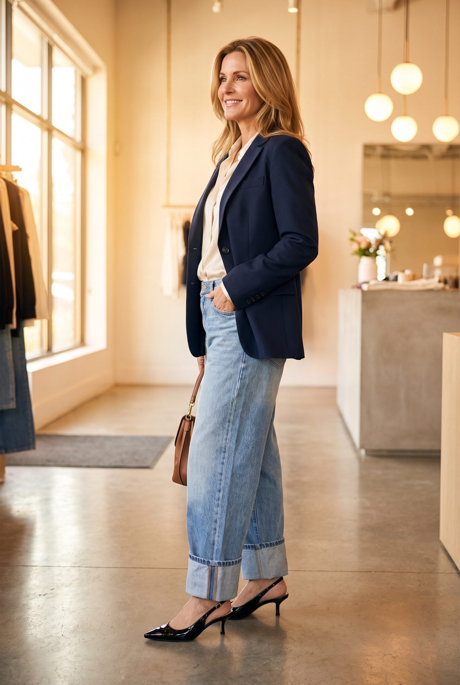 The Wide Boyfriend Roll That Buried Kitten-Heel Slingbacks