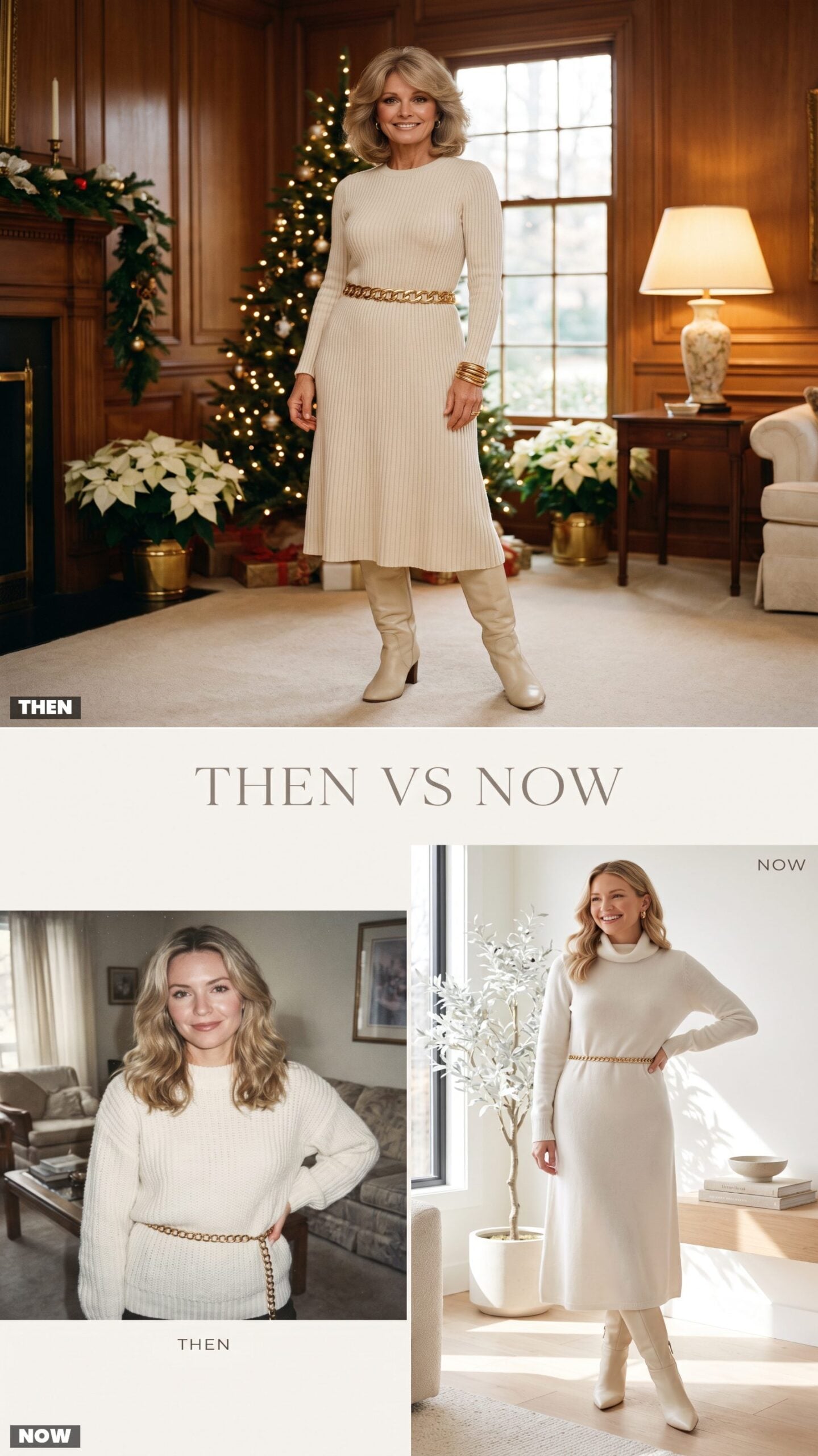 The Winter-White Knit Dress With a Chain Belt