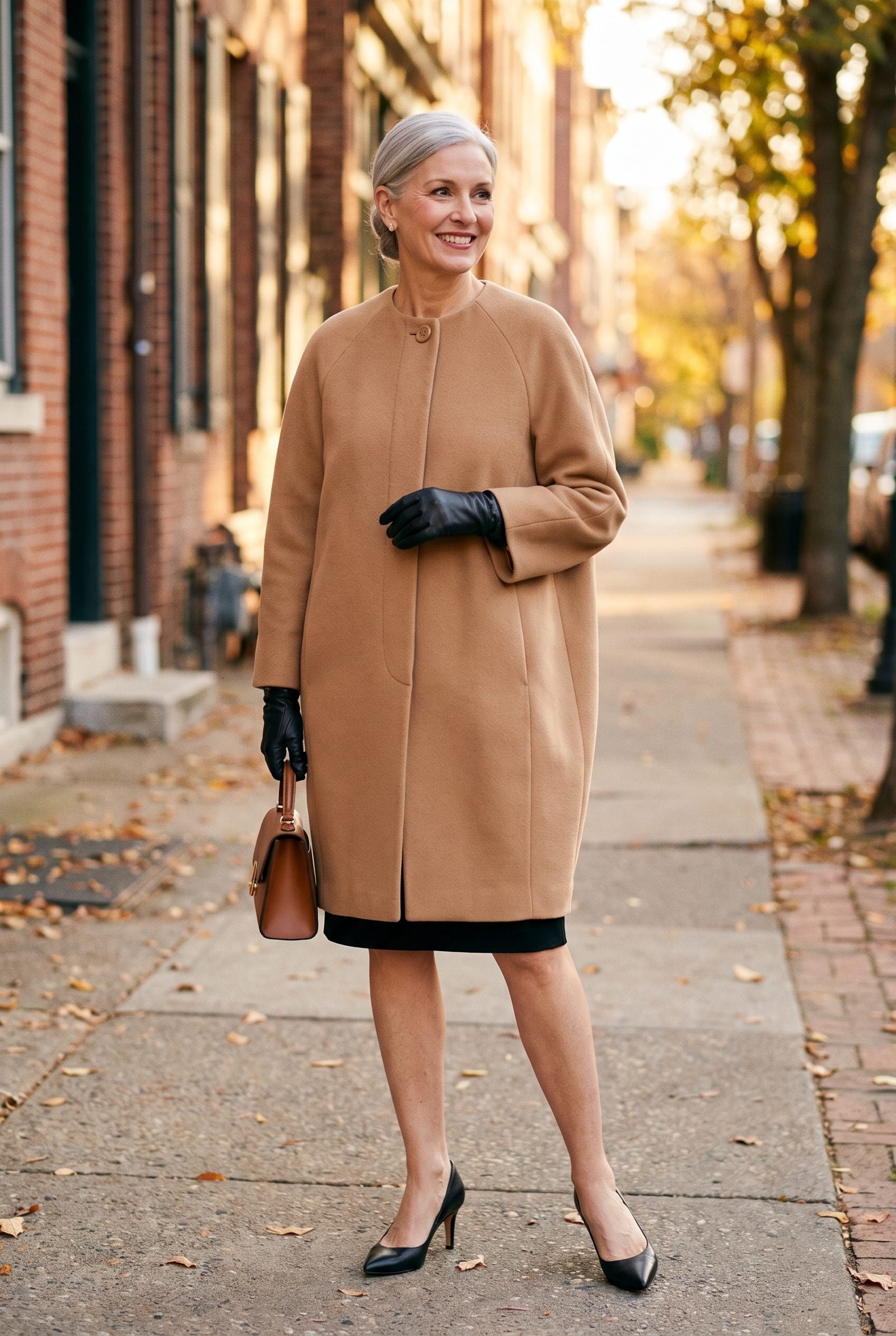 The 1950s Cocoon Coat With Cropped Gloves and Pumps