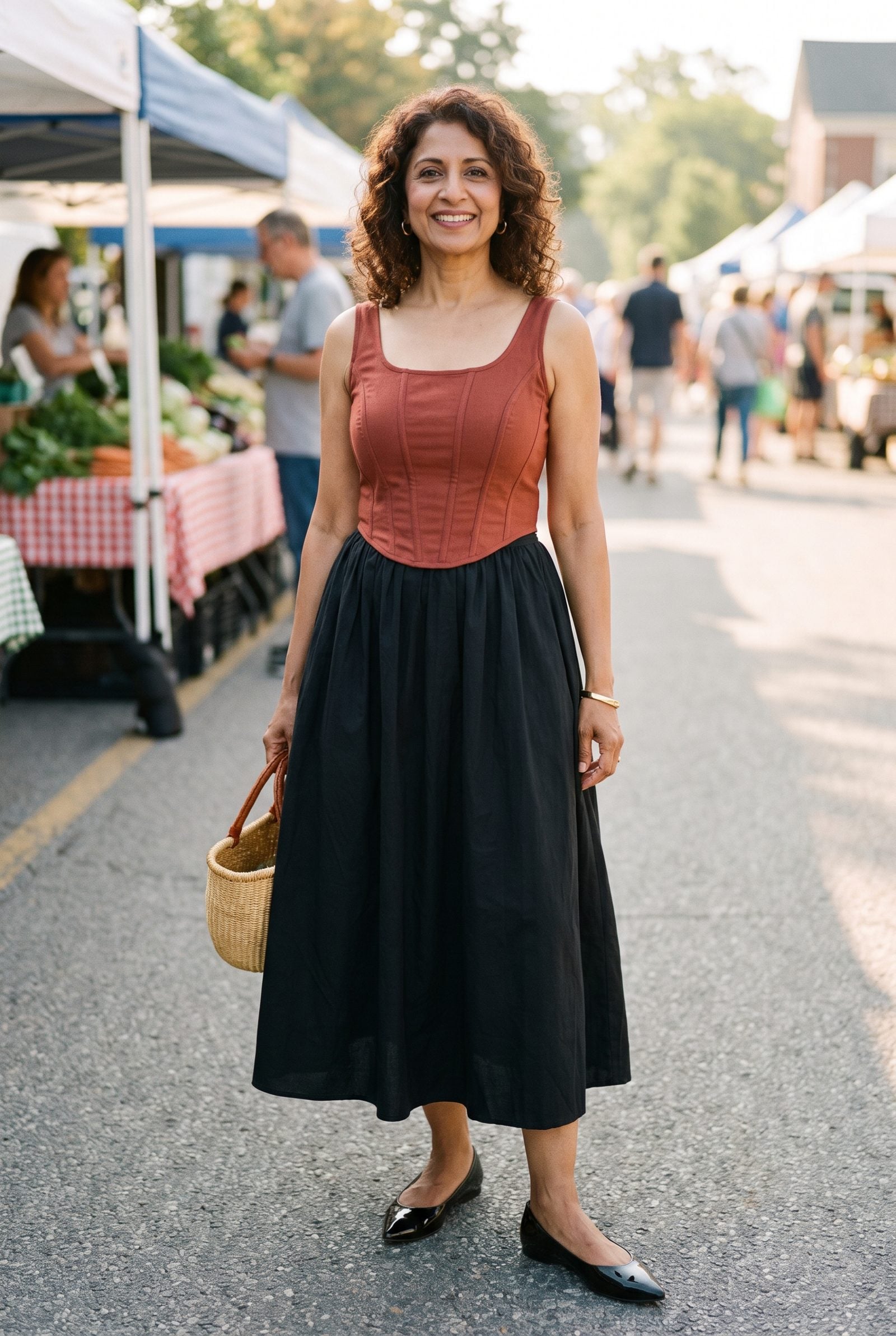 The 1950s Corset-Seamed Top With a Full Midi Skirt