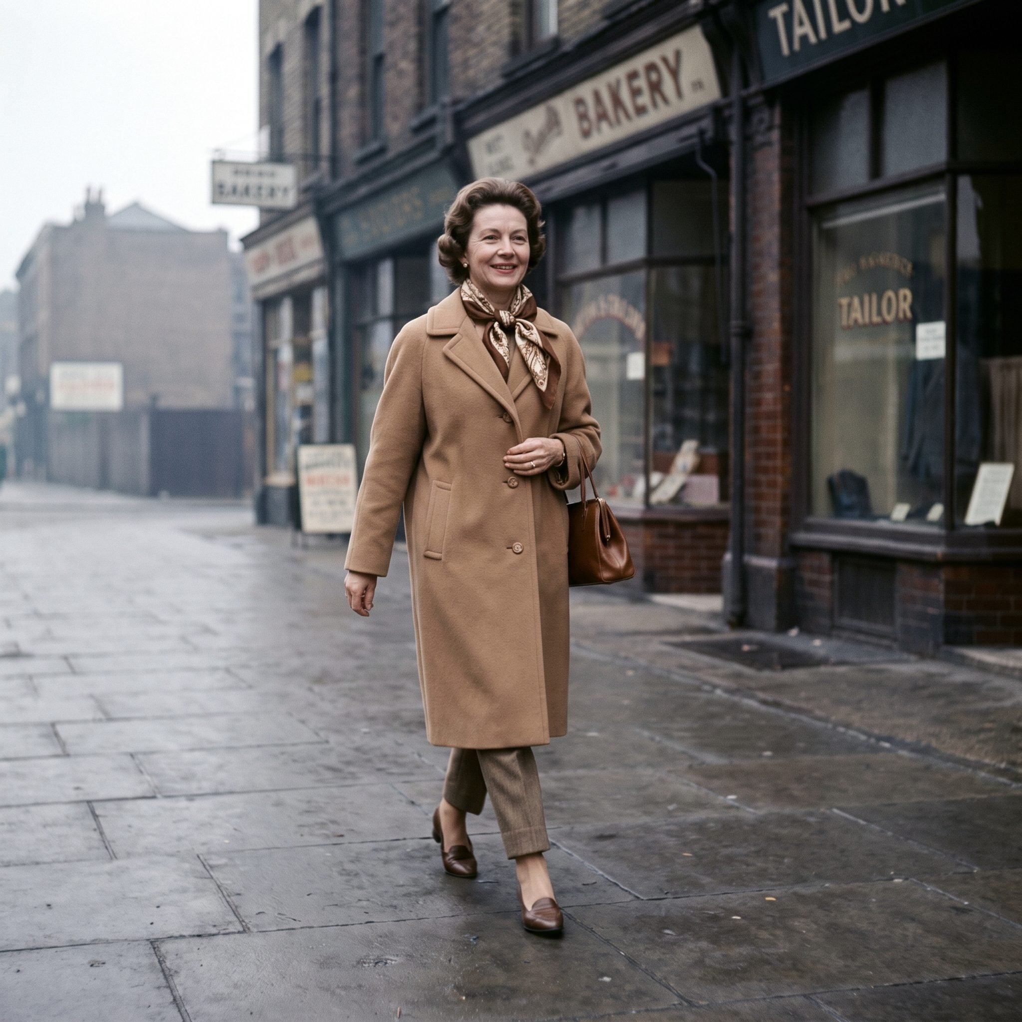 1960: Camel Coat and Ankle-Length Wool Trousers