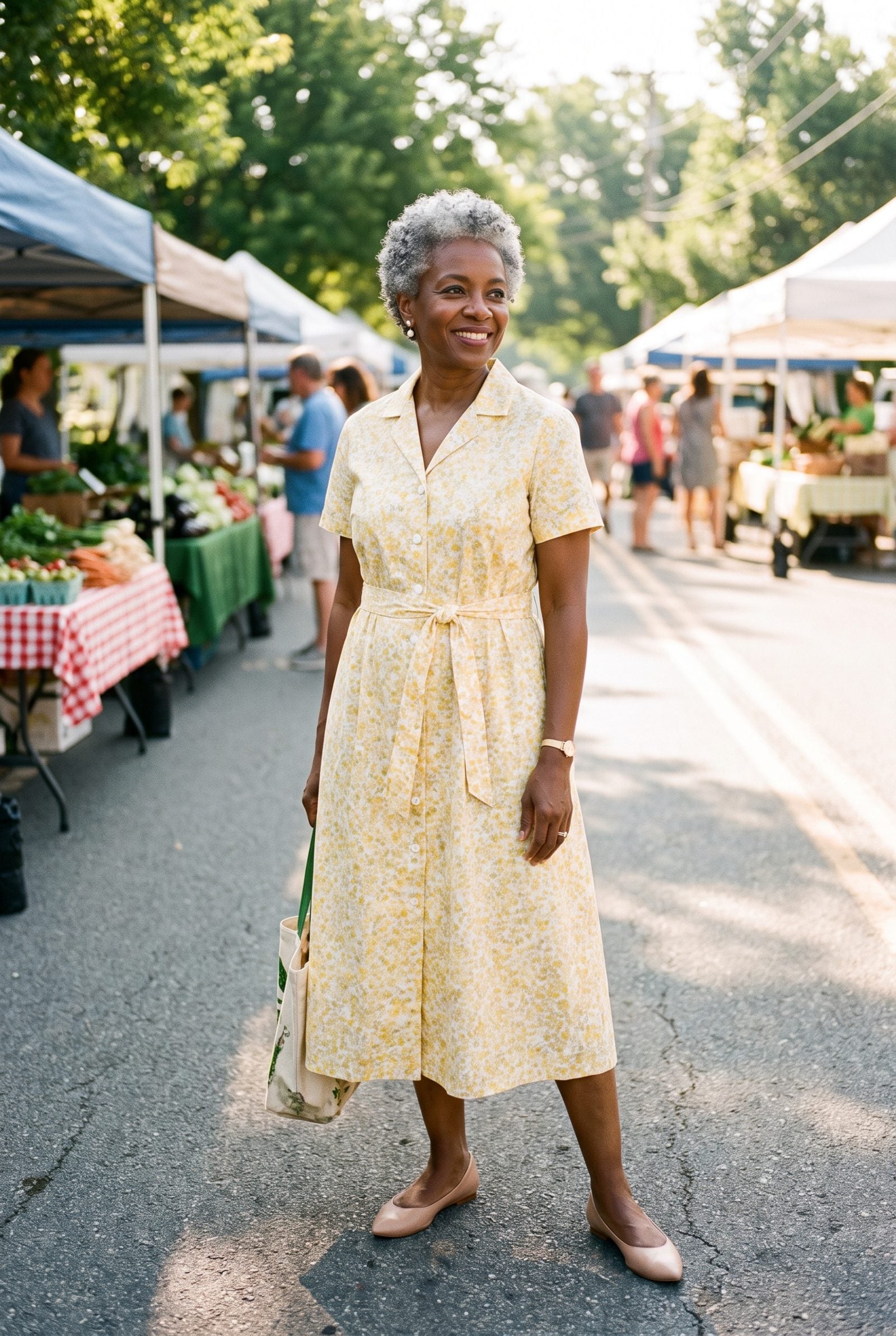 The 1960s Housecoat Dress With Simple Ballet Flats