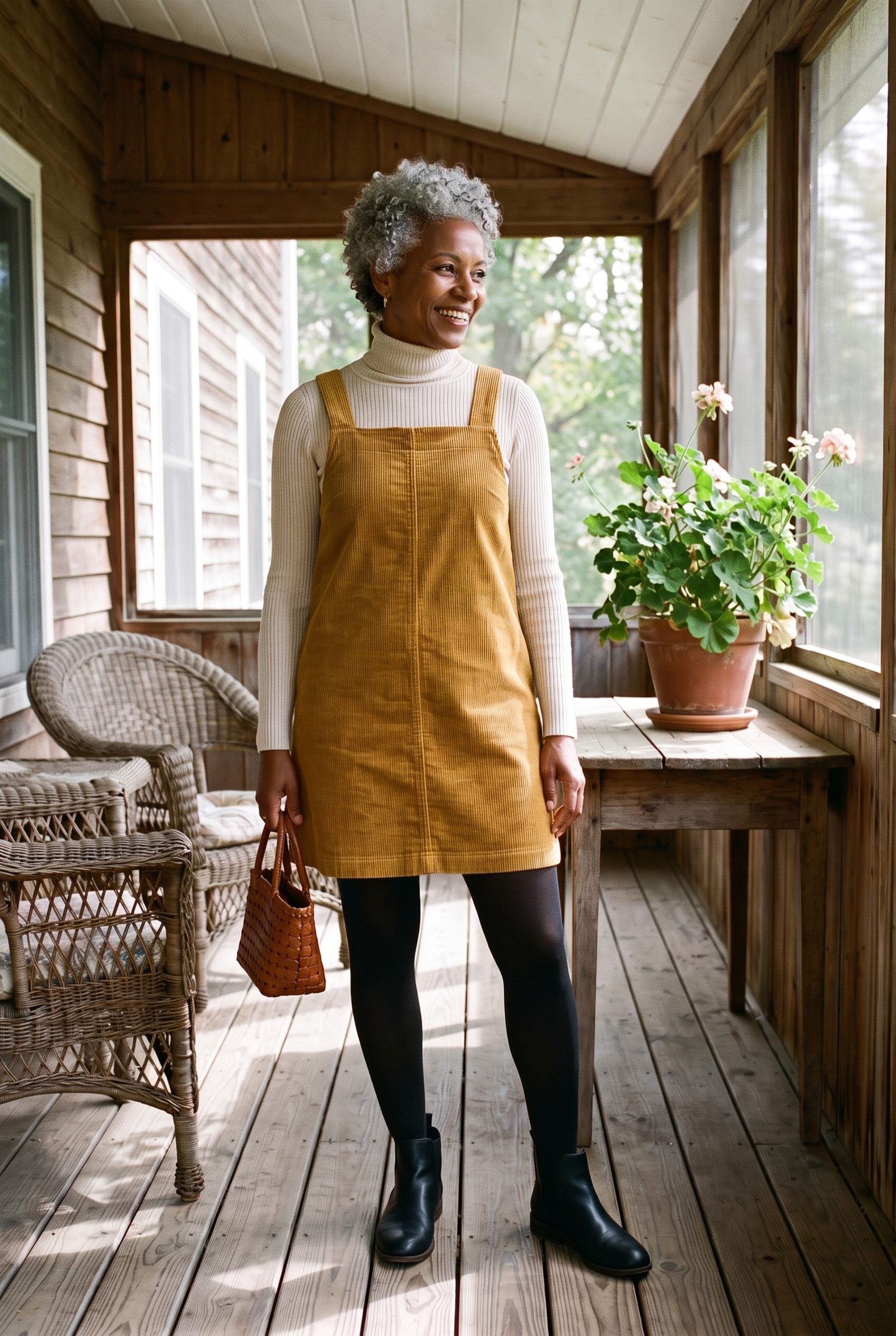 The 1960s Pinafore Dress Layered Over a Fine Turtleneck