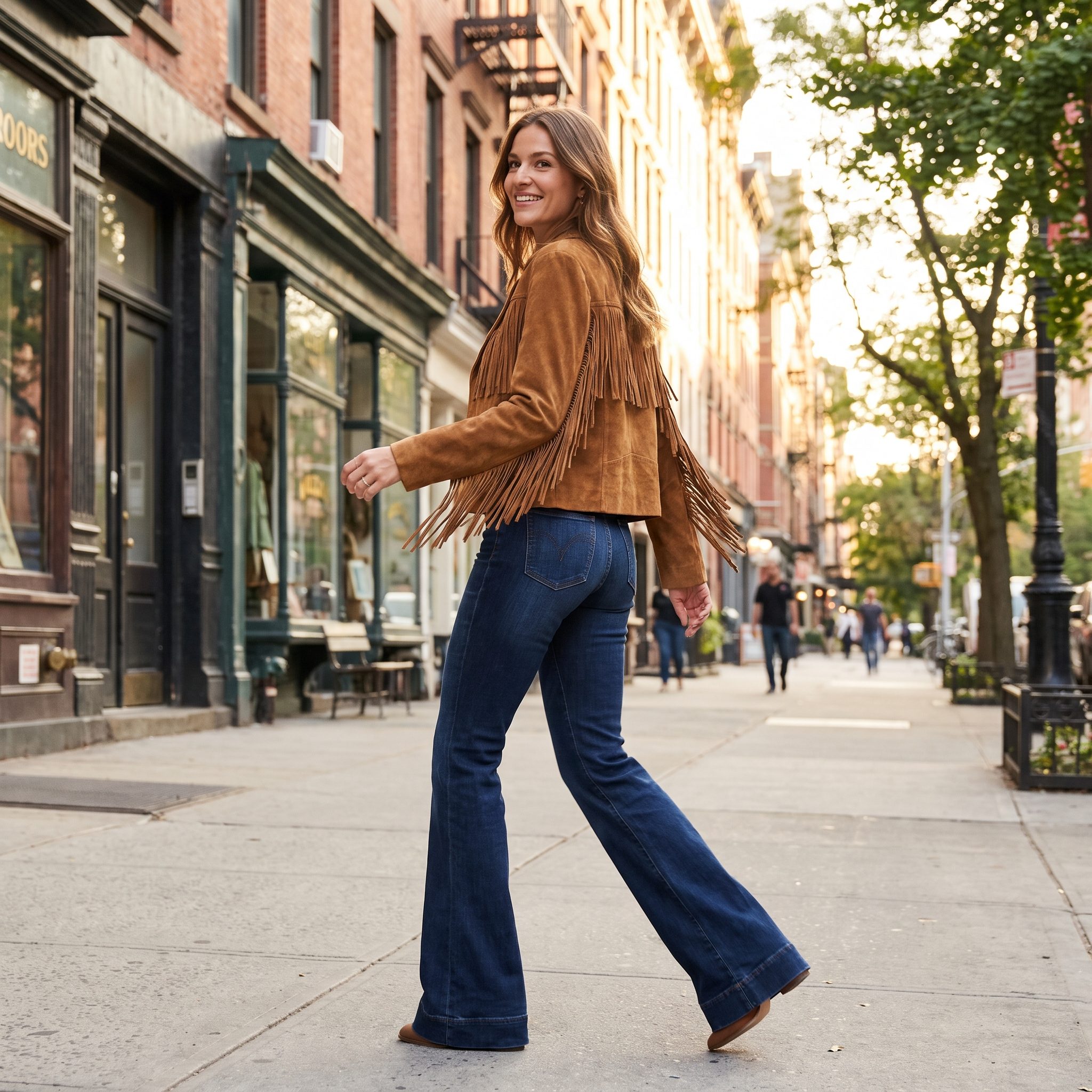 1969: Suede Jacket and Gentle Denim Flares