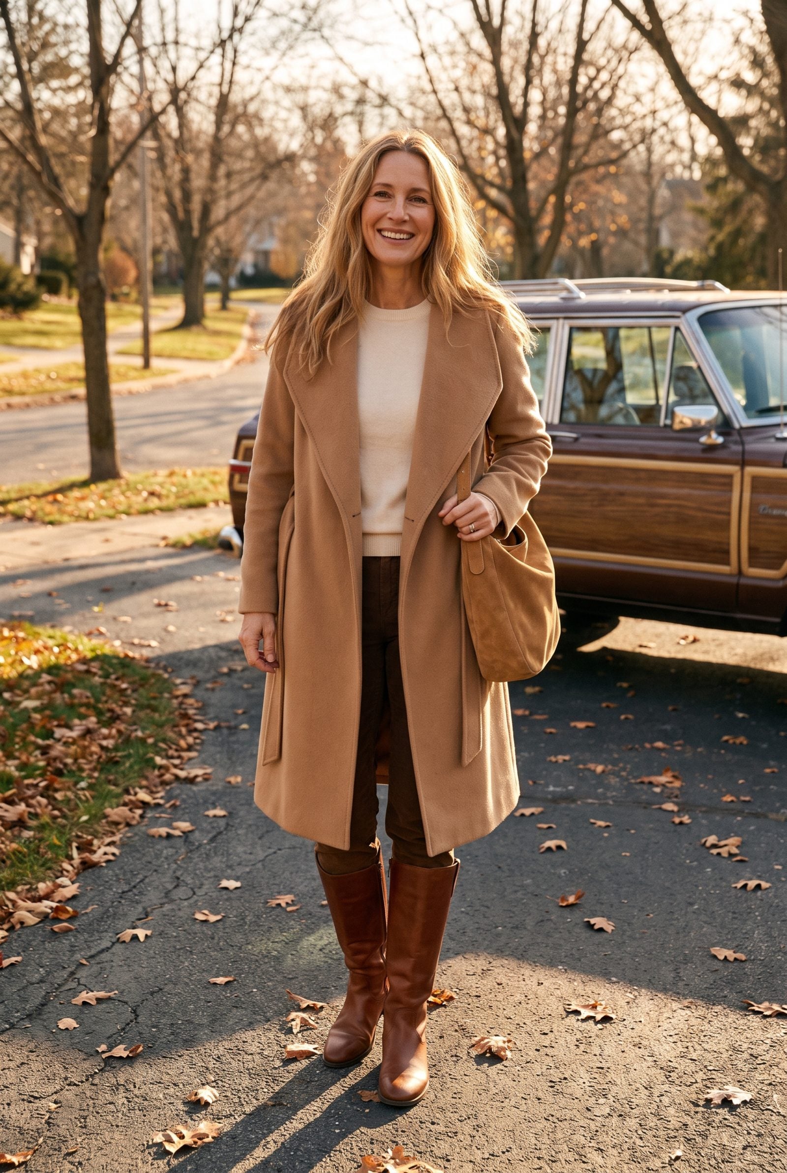 The 1970s Belted Robe Coat With Tall Leather Boots