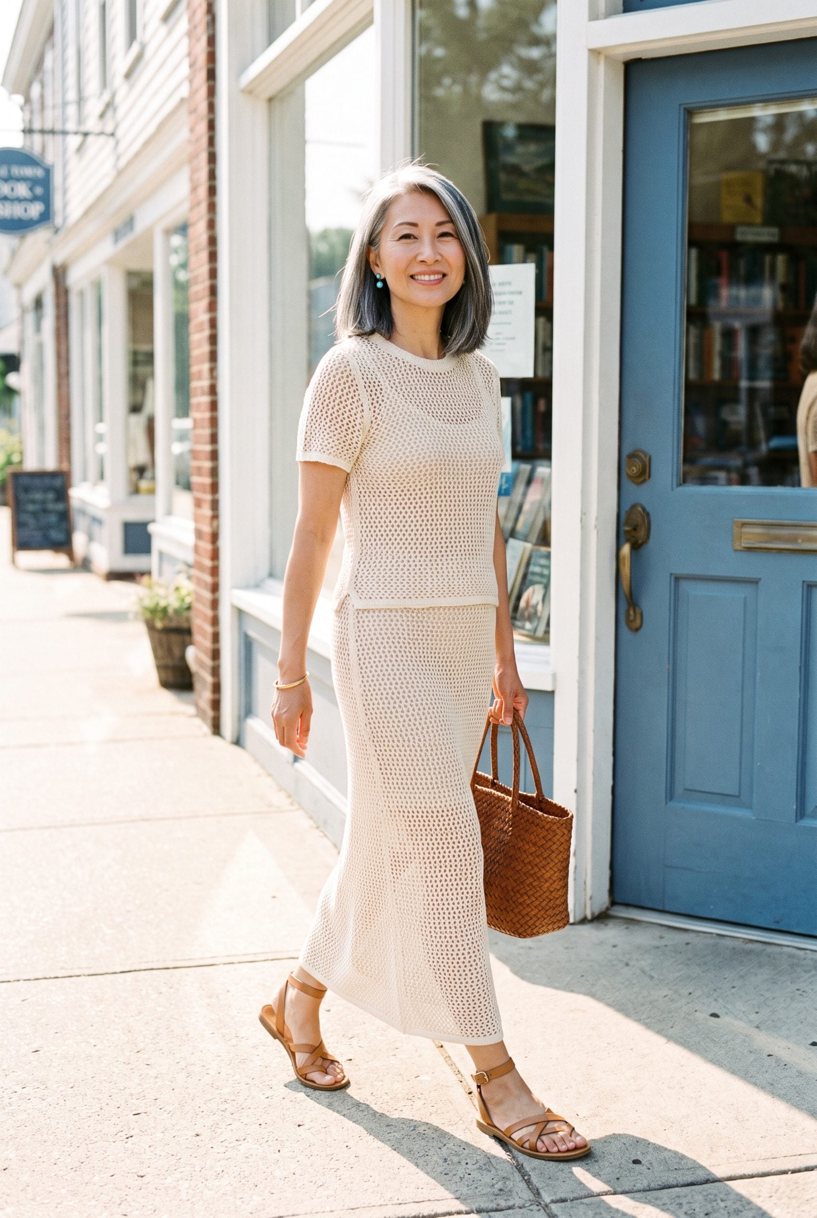 The 1970s Crochet Skirt Set With Leather Sandals