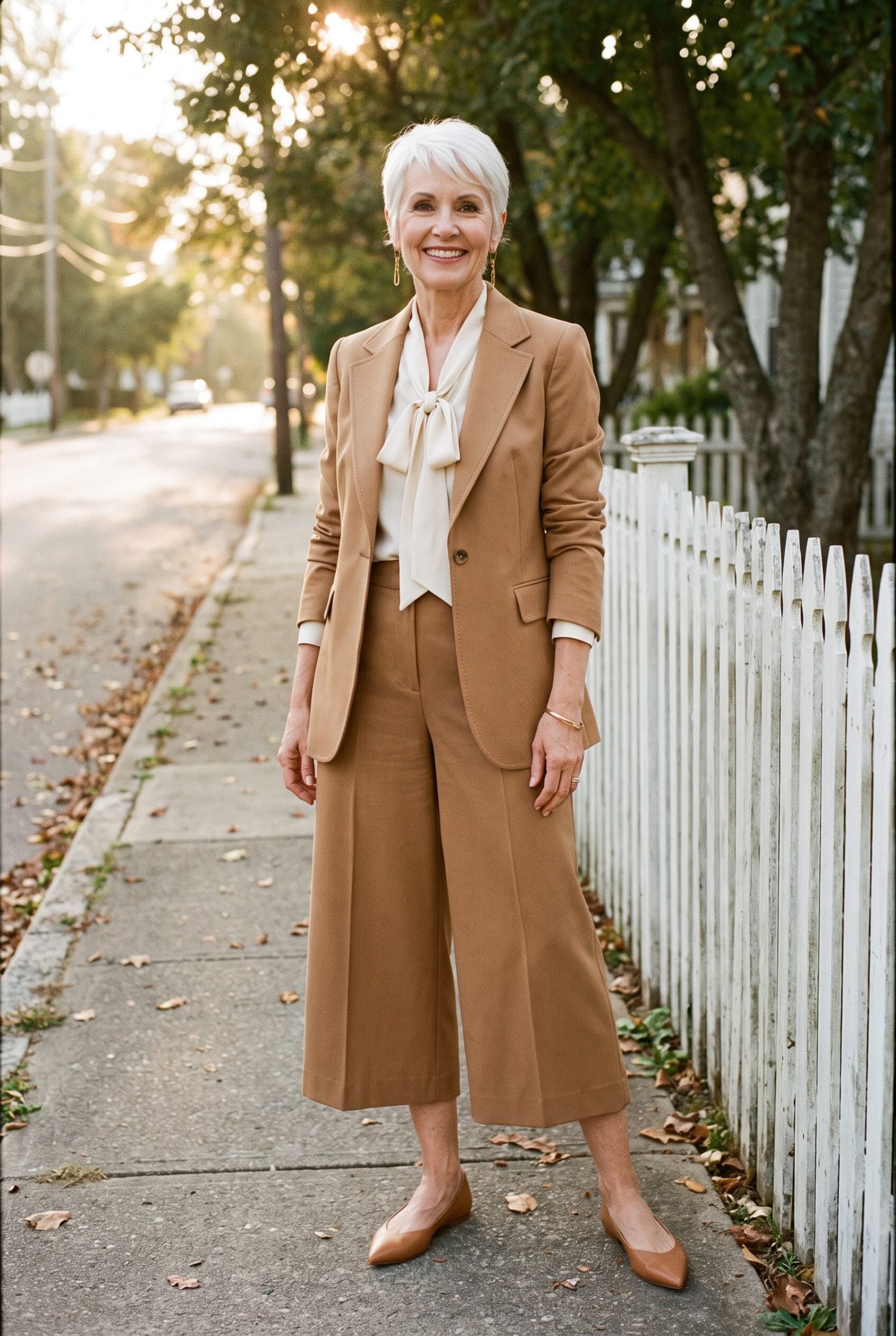 The 1970s Culotte Suit With a Tucked Silk Blouse