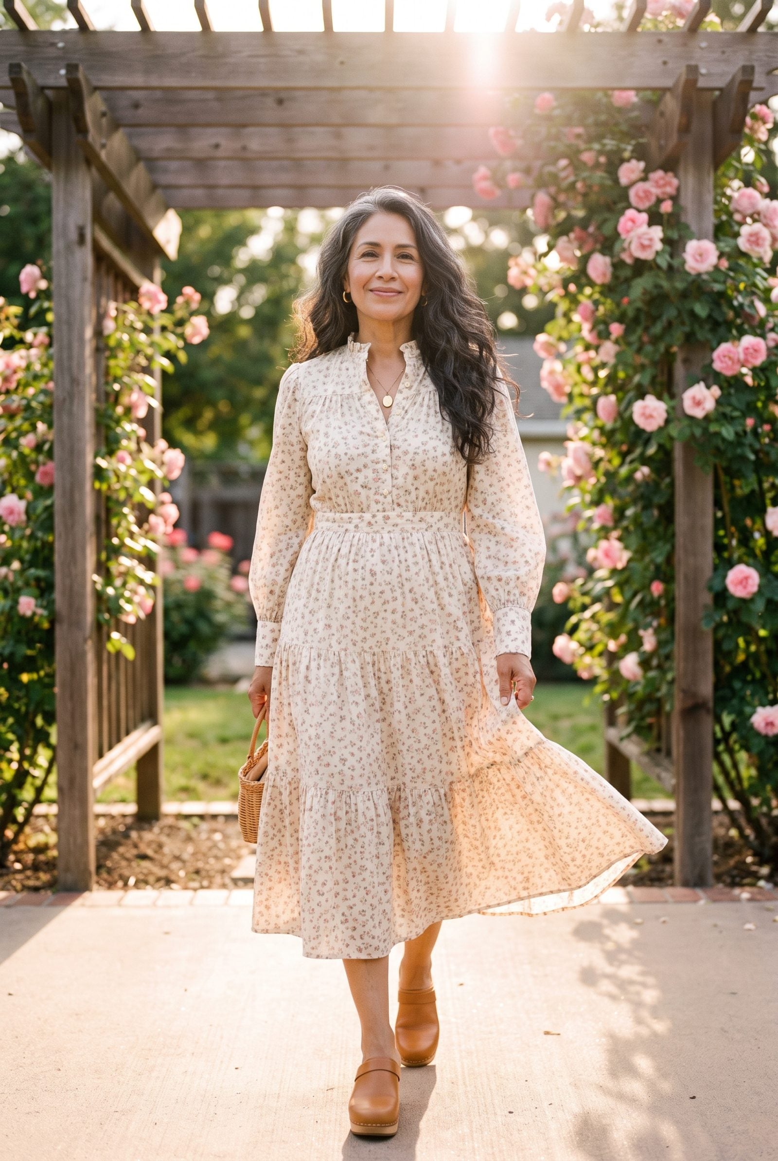 The 1970s Prairie Dress With Wooden Clogs