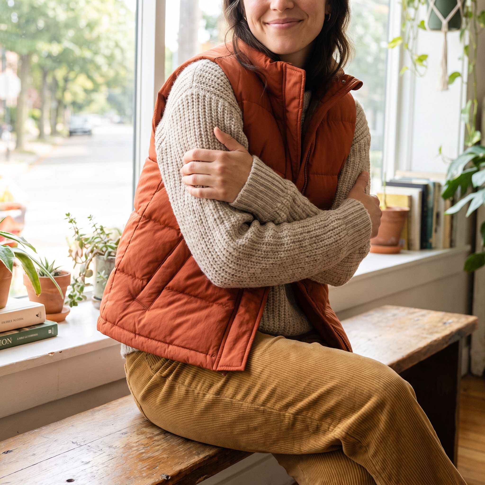 1972: Rust Puffer Vest and Golden Corduroys