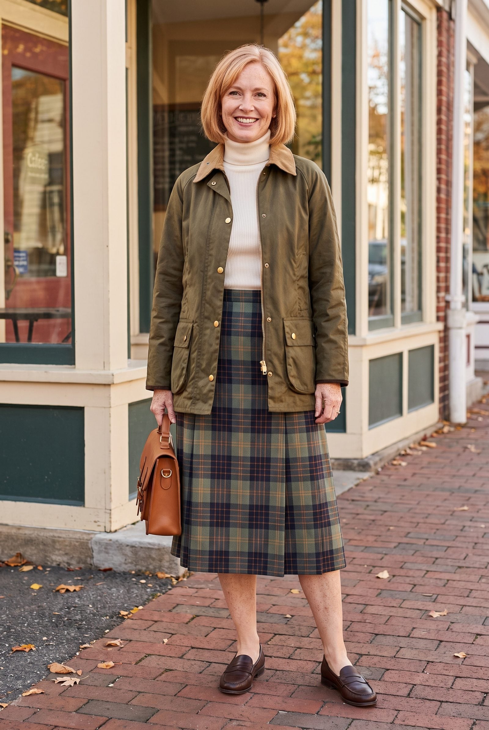 The 1980s Barn Jacket With a Tartan Midi Skirt