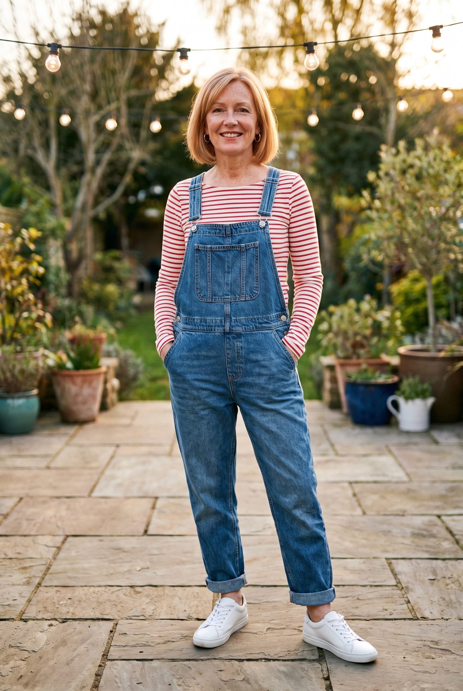 The 1980s Denim Overalls With a Striped Long-Sleeve Tee