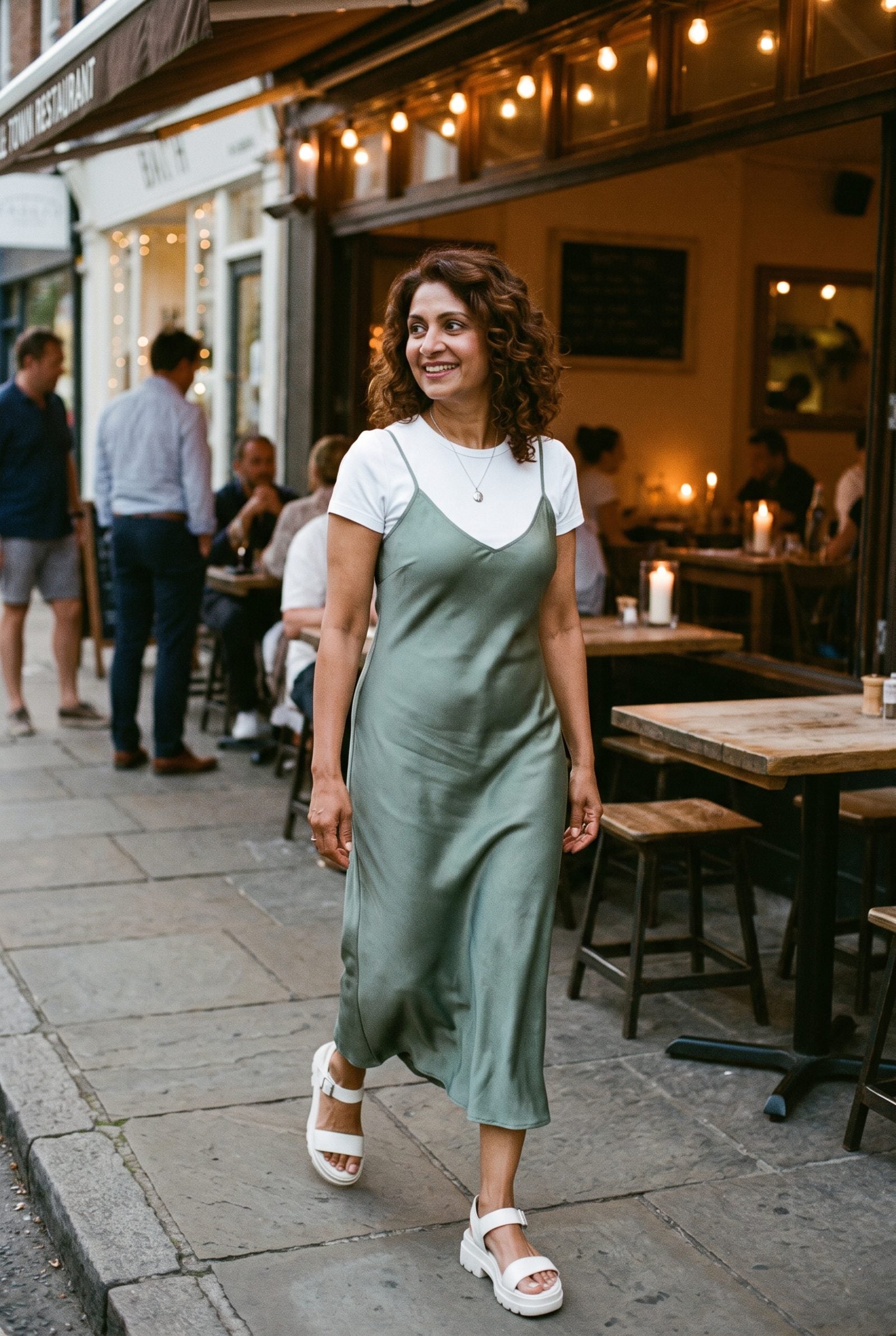 The 1990s Slip Dress Layered Over a White T-Shirt
