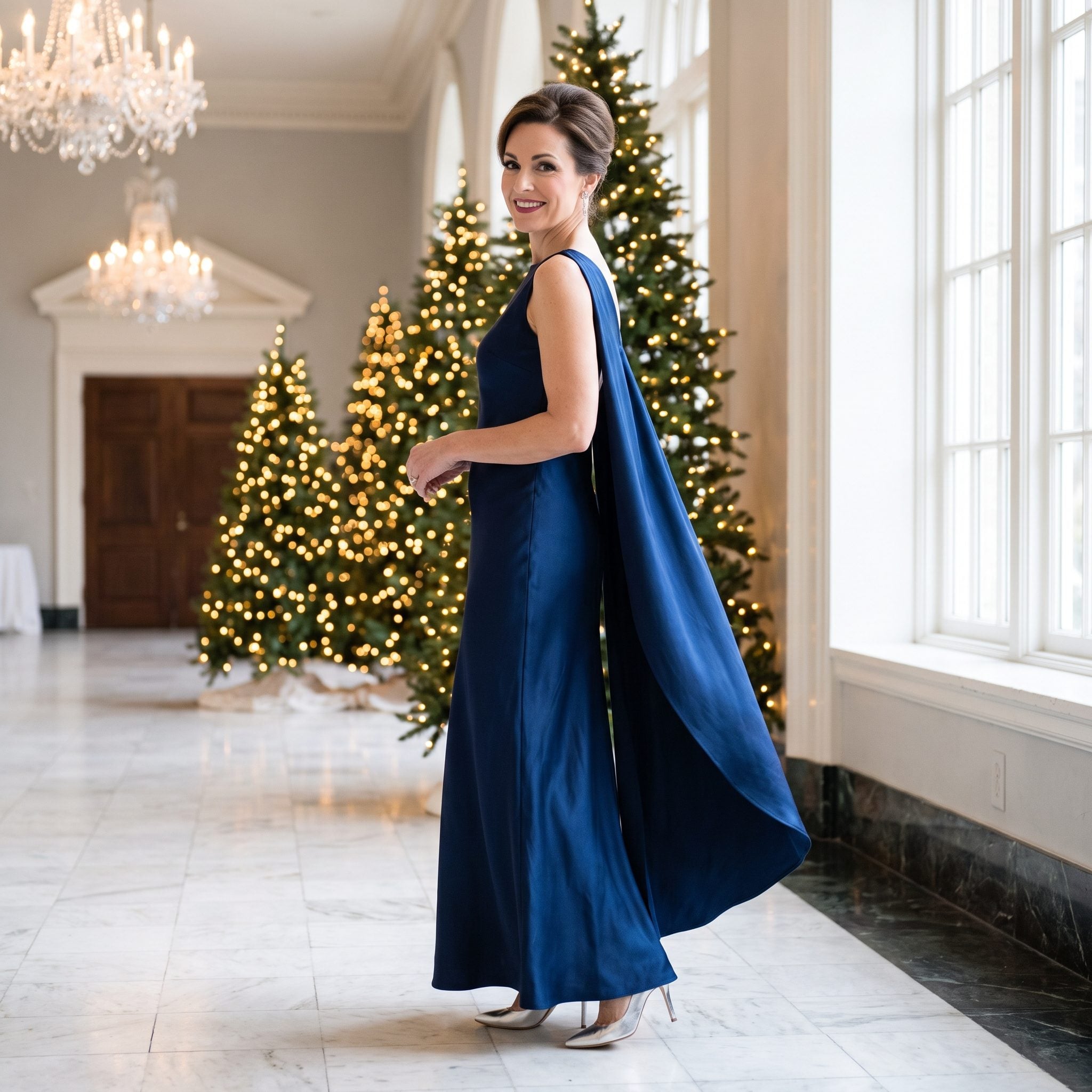 35. Midnight-Blue Watteau-Back Gown