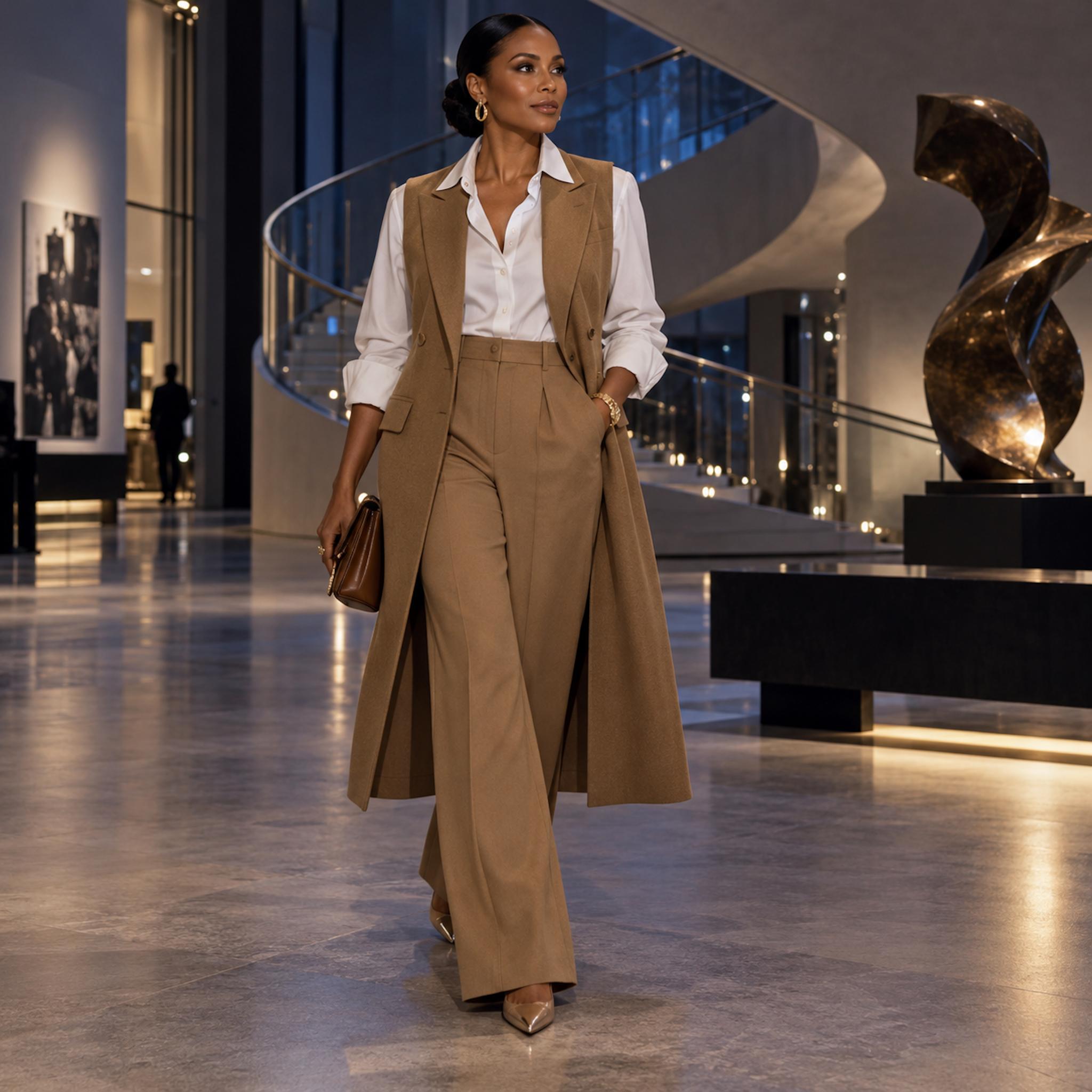 Layered Under a Sleeveless Tailored Waistcoat