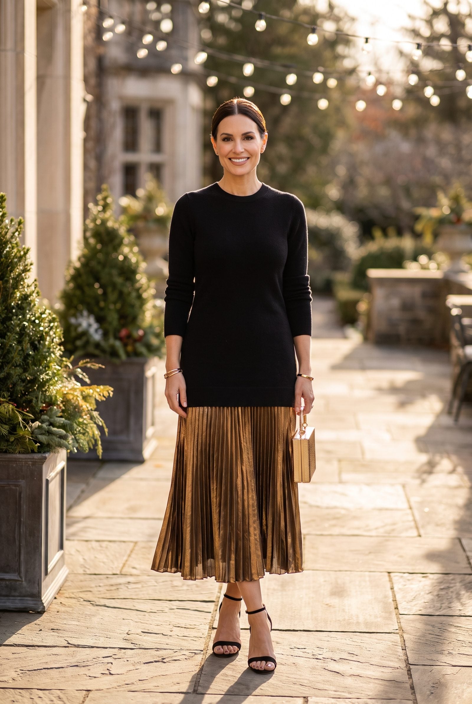 Add a Metallic Pleated Skirt Underneath