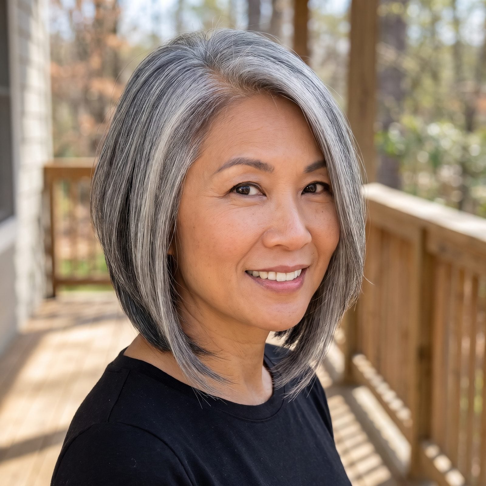 Angled Stacked Bob With a Graphite Nape