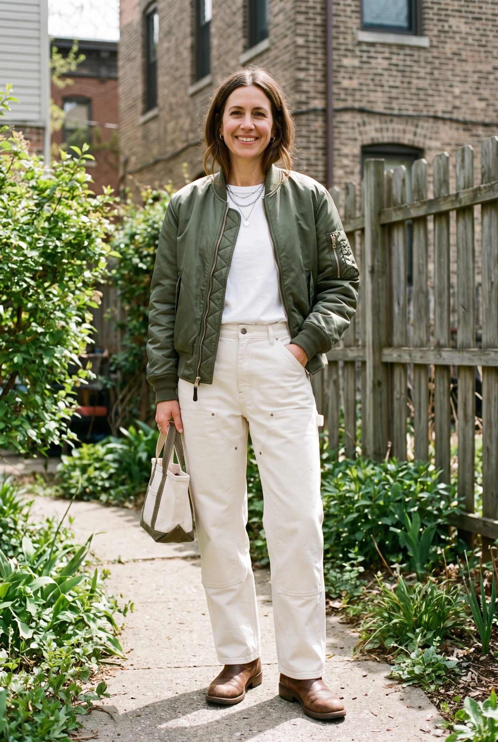 Army-Green Bomber With Off-White Carpenter Jeans