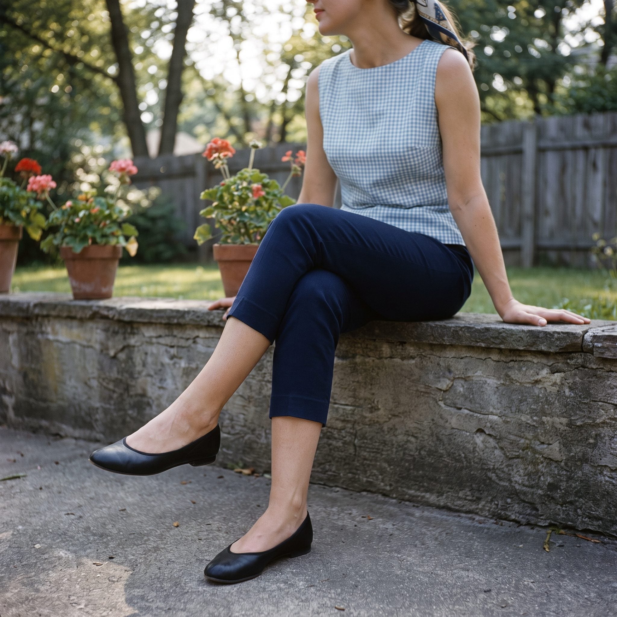 1950s ballet flats worn with casual women's fashion