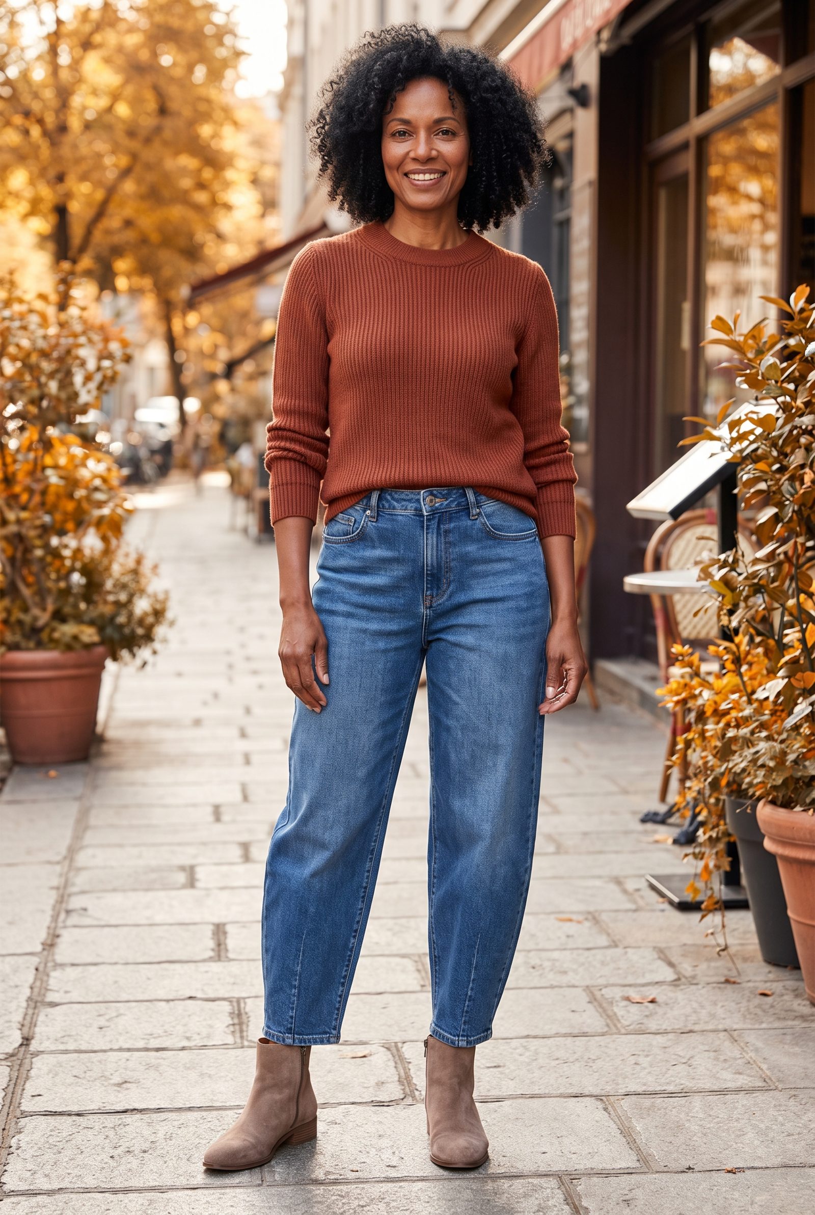 Barrel-Leg Jeans With Slim Suede Ankle Boots