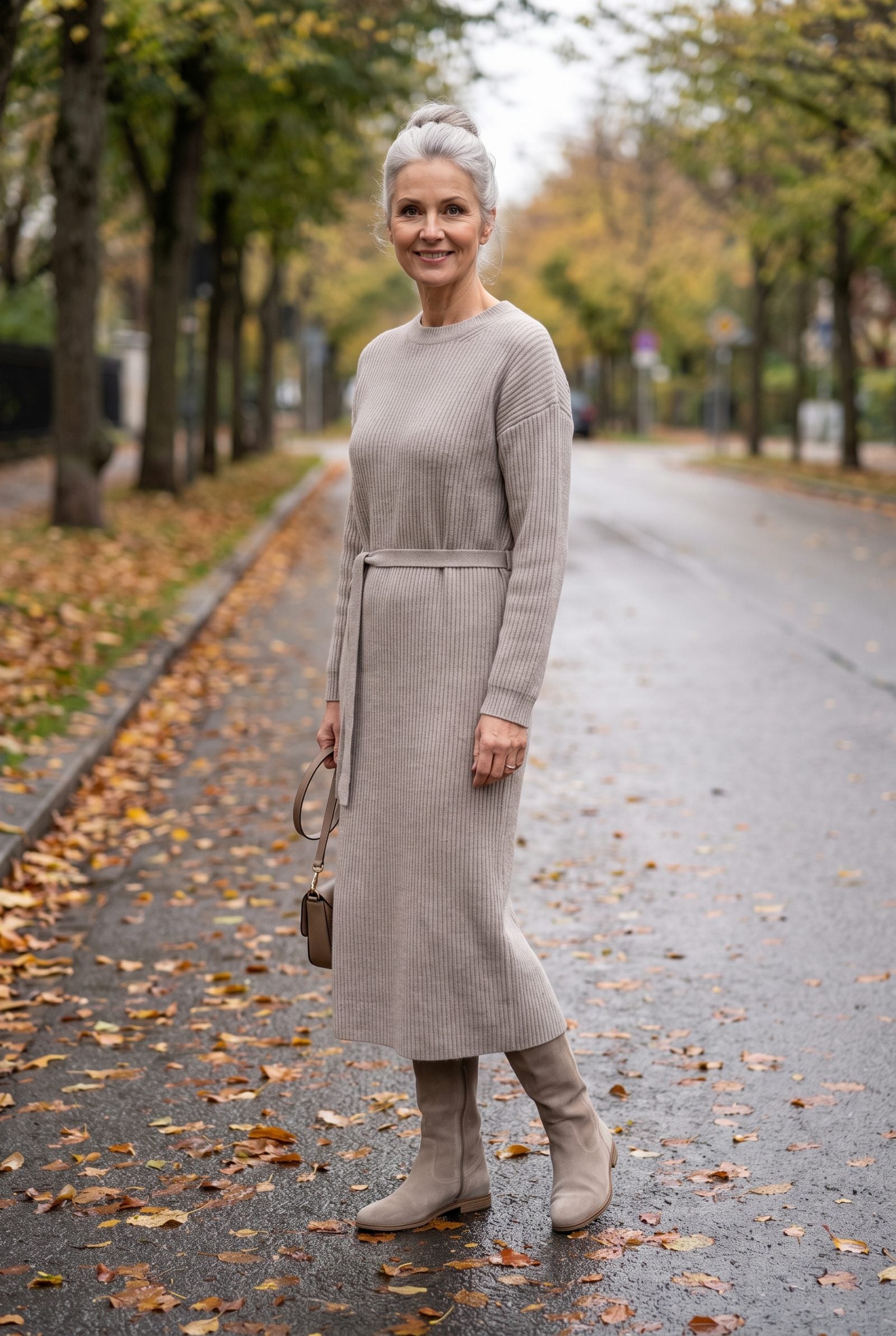 Belted Sweater Dress with Matching Flat Boots