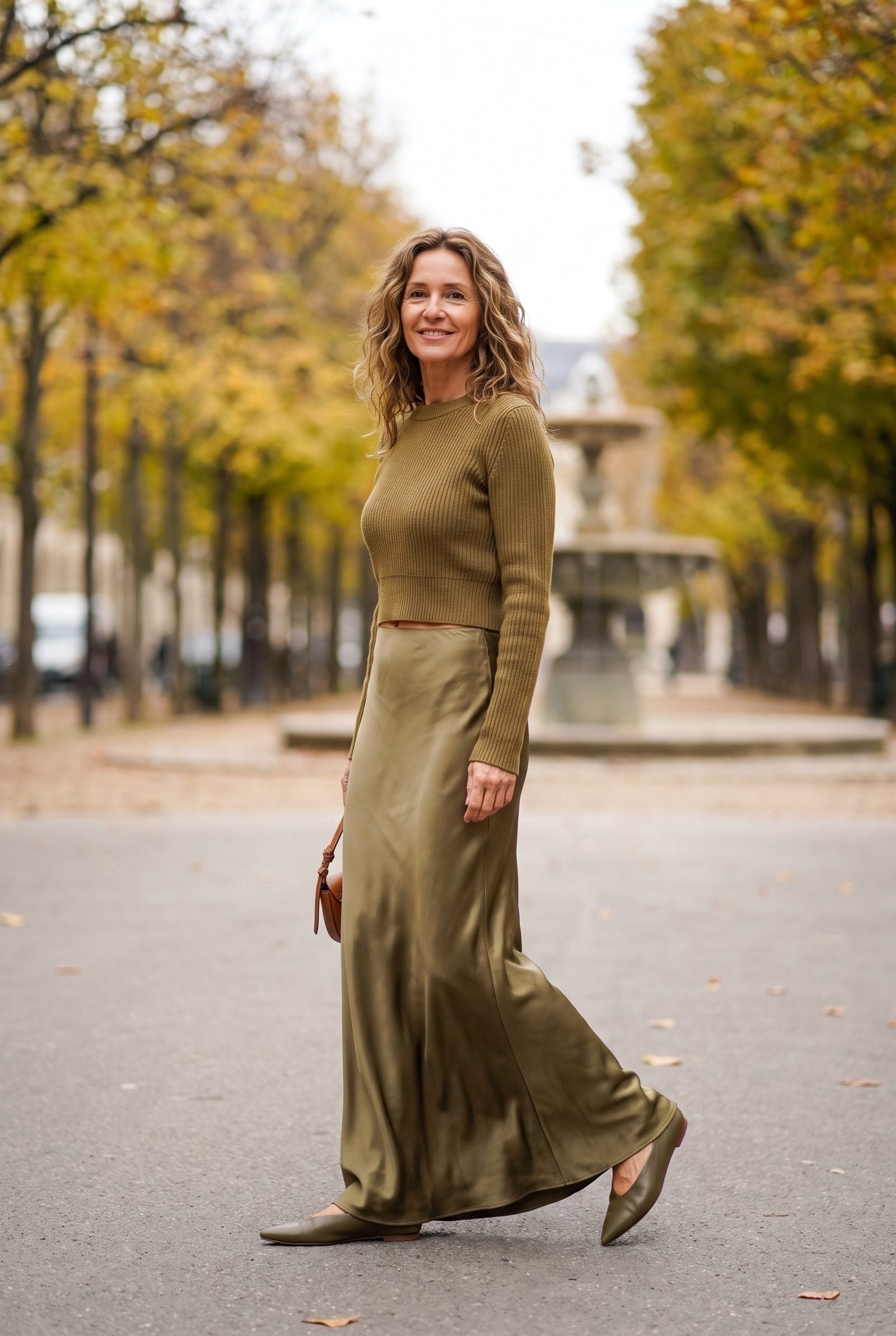Bias-Cut Maxi Skirt With a Fitted Cropped Knit
