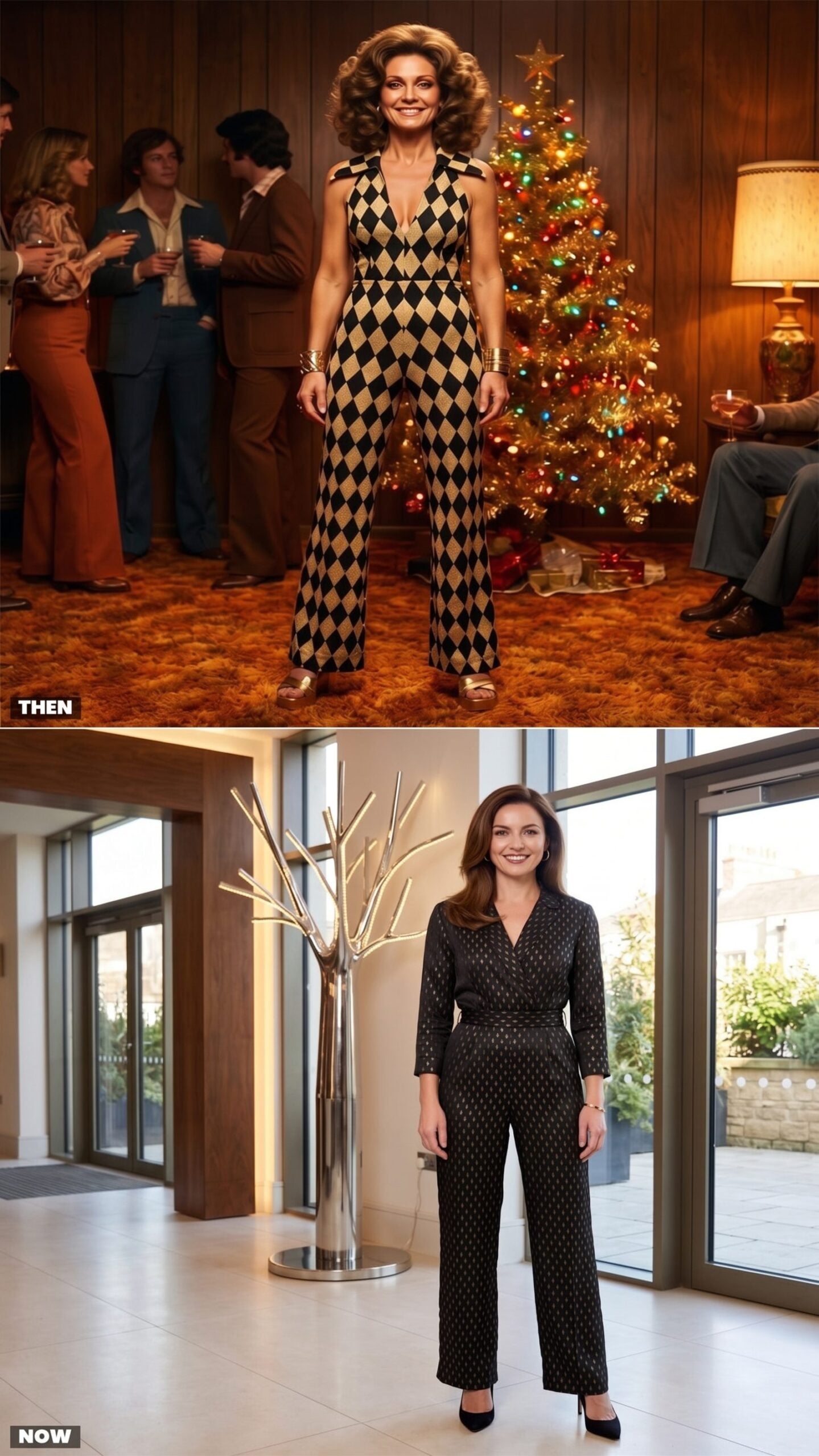 The Black-and-Gold Harlequin-Print Jumpsuit
