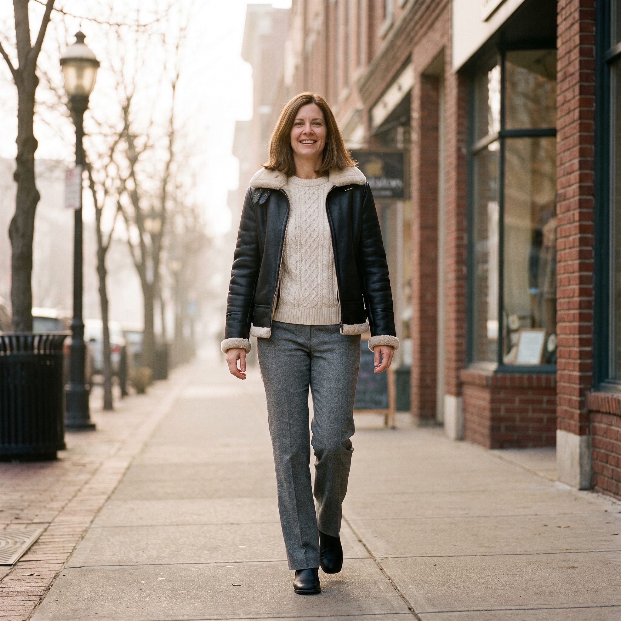 Black Shearling-Lined Jacket and Wool Trousers, 2004