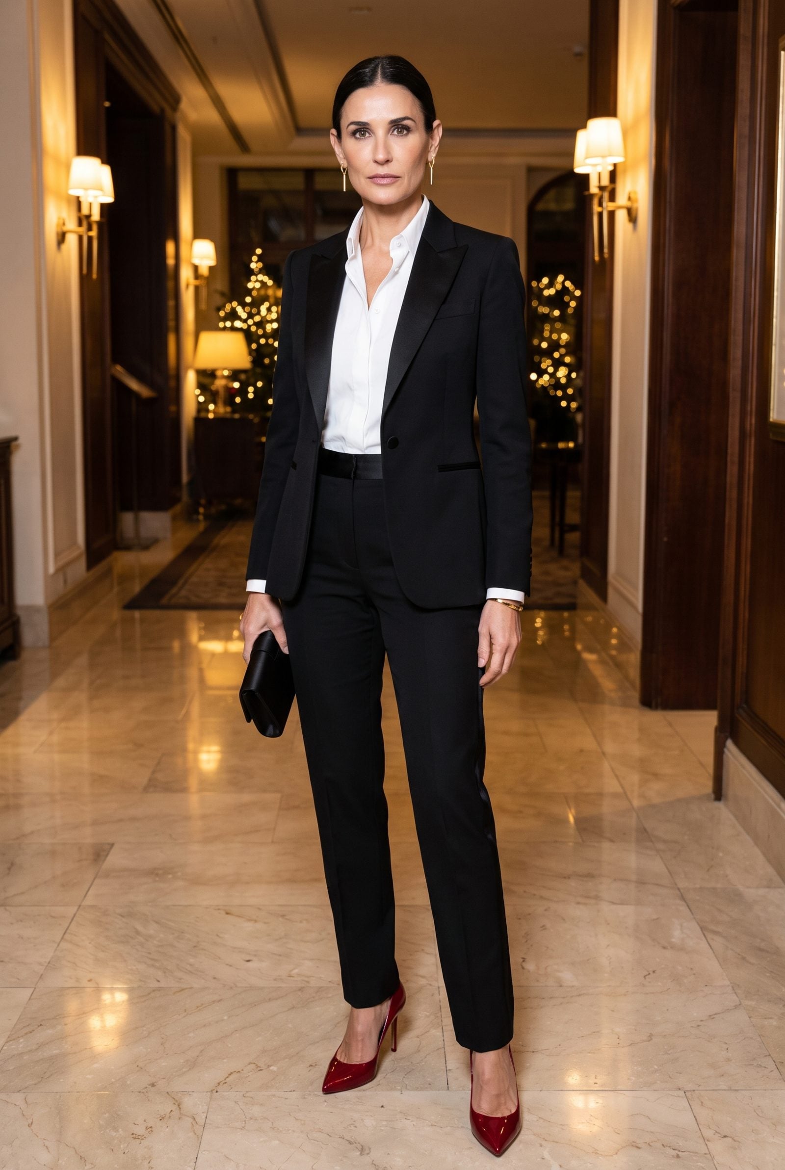 Black Tuxedo with Ruby-Red Pumps
