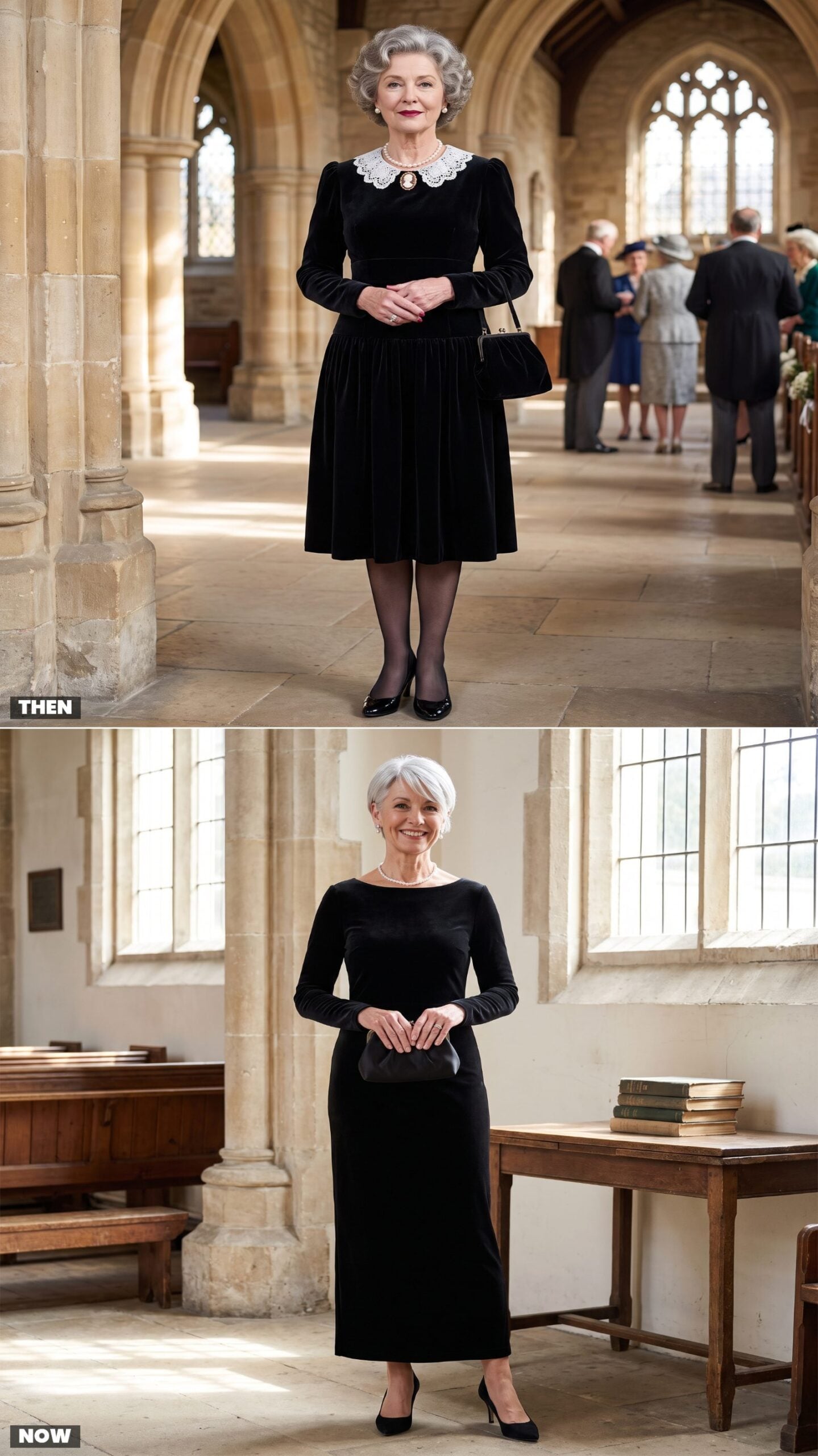 A Black Velvet Dress With a White Lace Collar vs. a Velvet Column