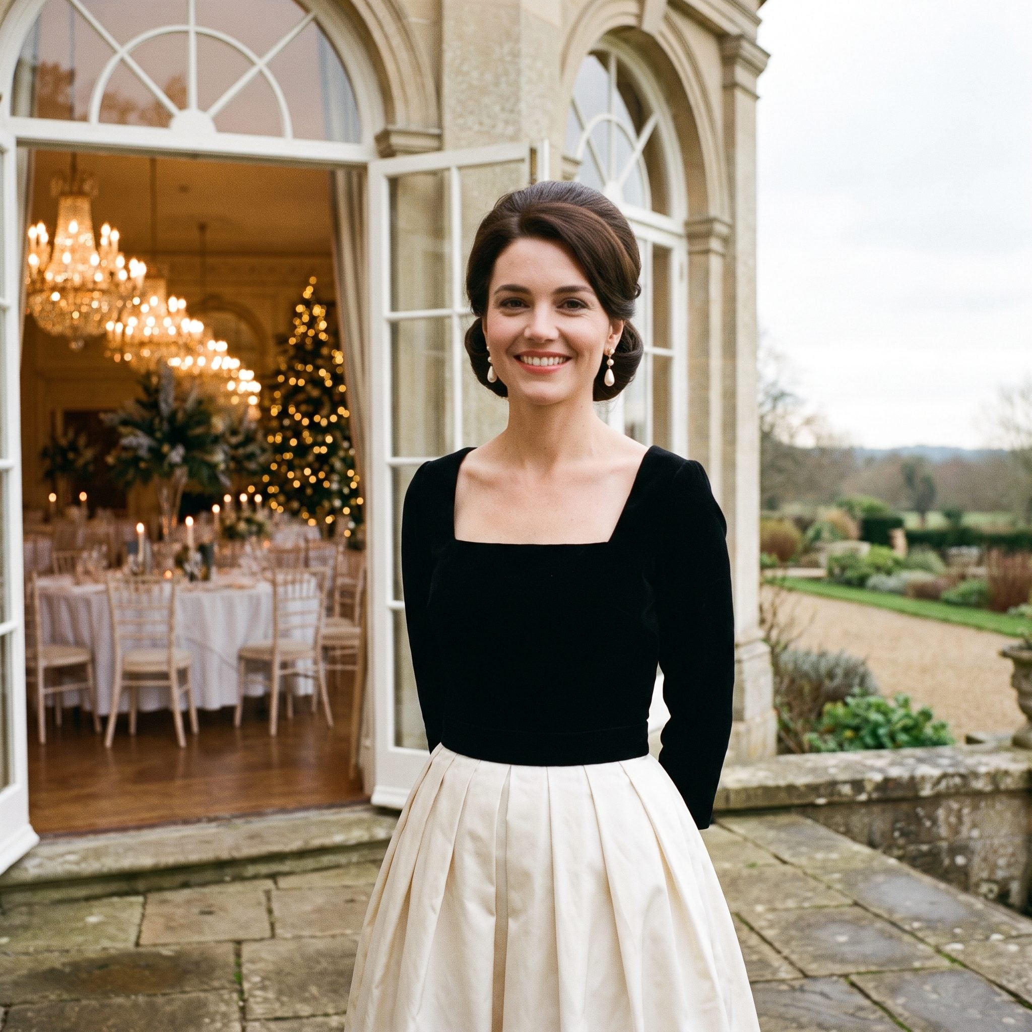 Black Velvet Top and Full Ivory Ball Skirt