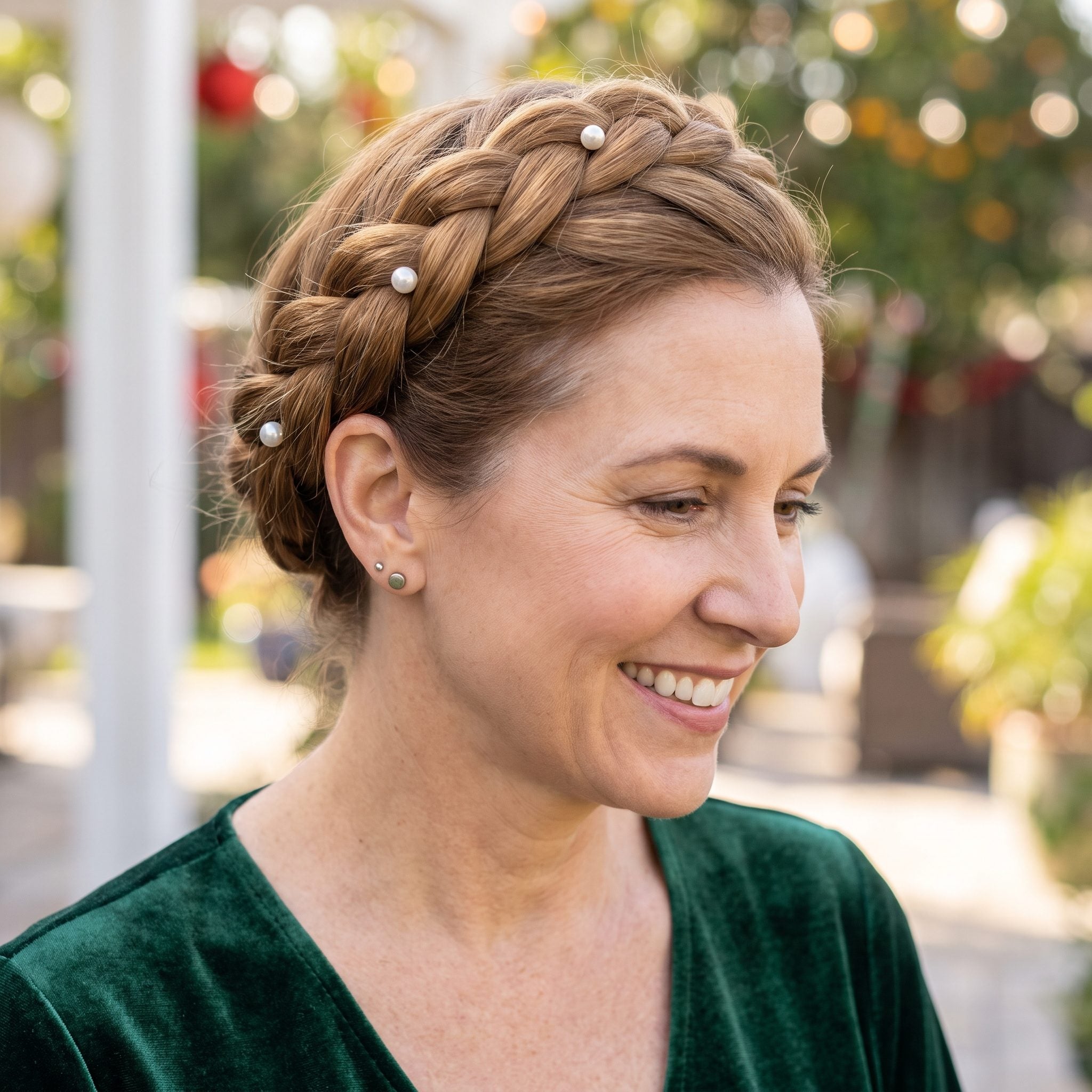 Braided Crown With Scattered Pearl Pins